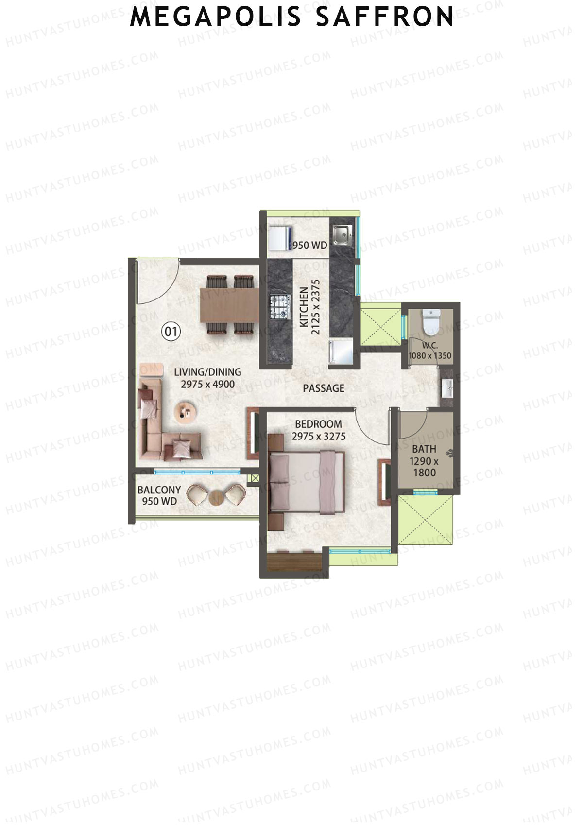 Megapolis Saffron Tower A13 Unit 1 (Type 1) Floor Plan
