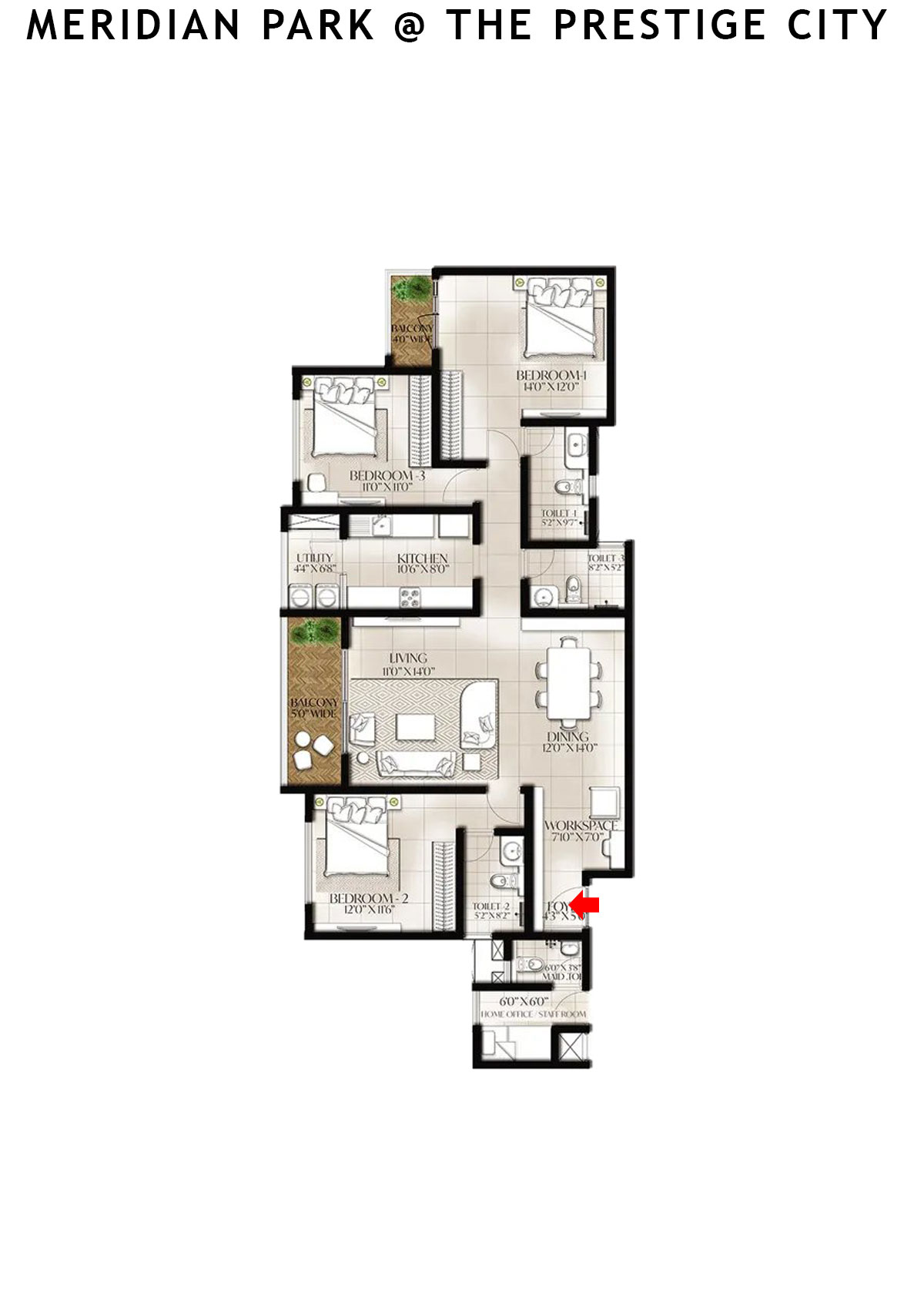 Meridian Park At The Prestige City Tower 10 Unit 3 (Type F1) Floor Plan