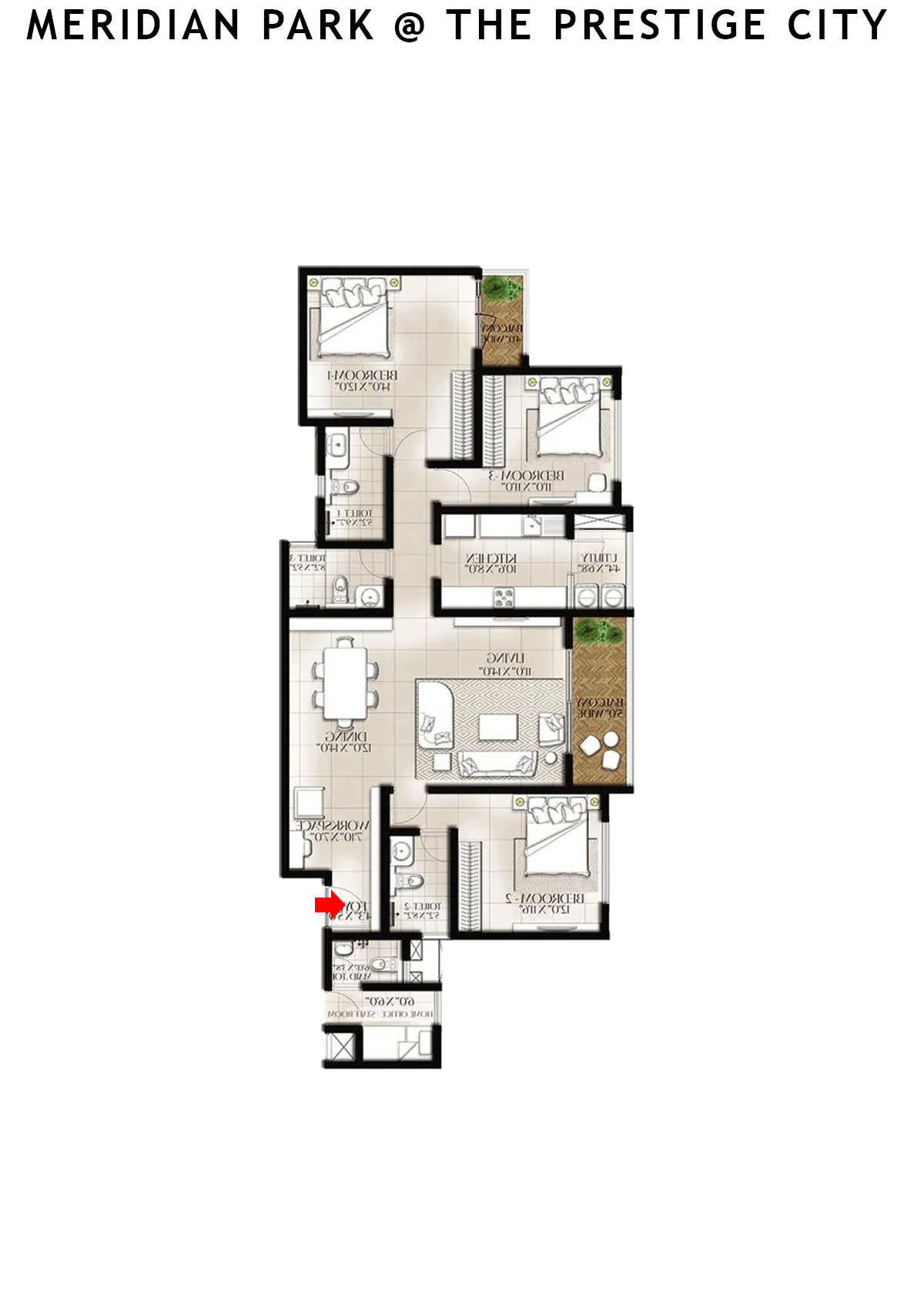 Meridian Park At The Prestige City Tower 10 Unit 4 (Type F1) Floor Plan