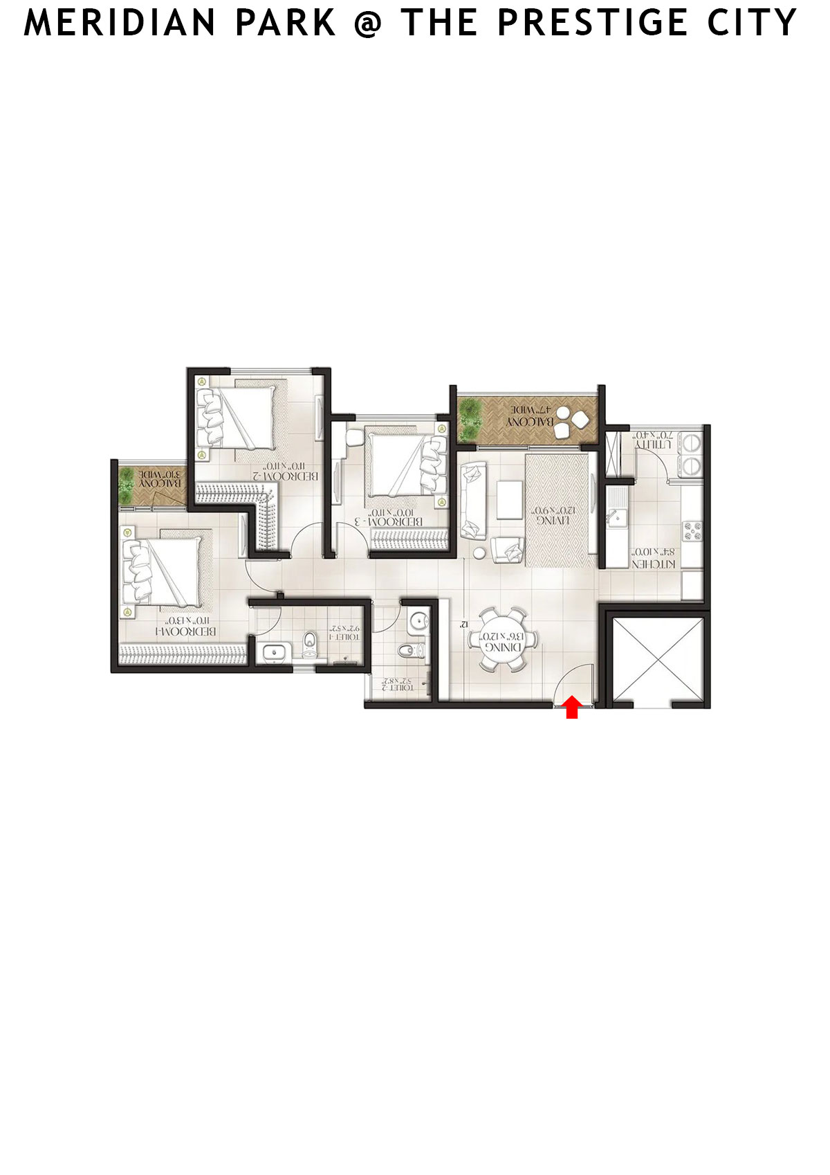 Meridian Park At The Prestige City Tower 14 Unit 1 (Type D2) Floor Plan