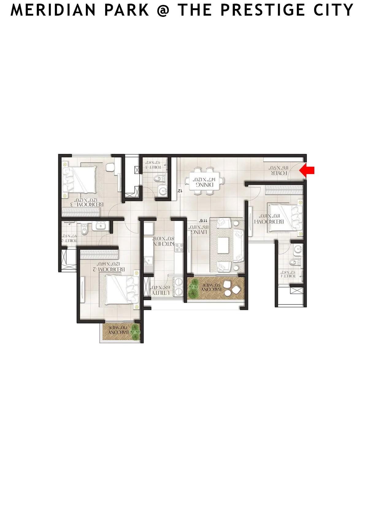 Meridian Park At The Prestige City Tower 14 Unit 2 (Type E8) Floor Plan