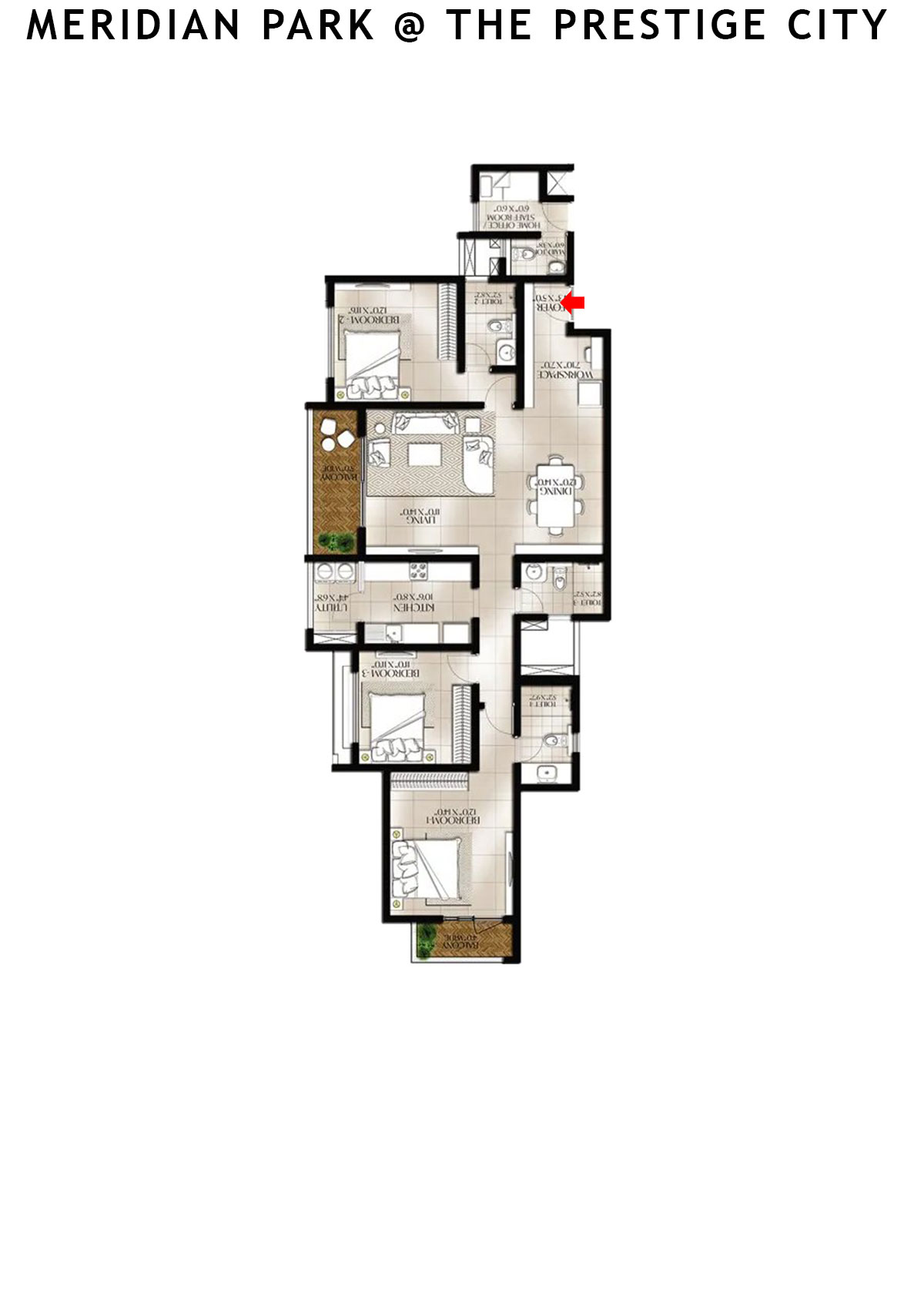 Meridian Park At The Prestige City Tower 14 Unit 3 (Type F2) Floor Plan