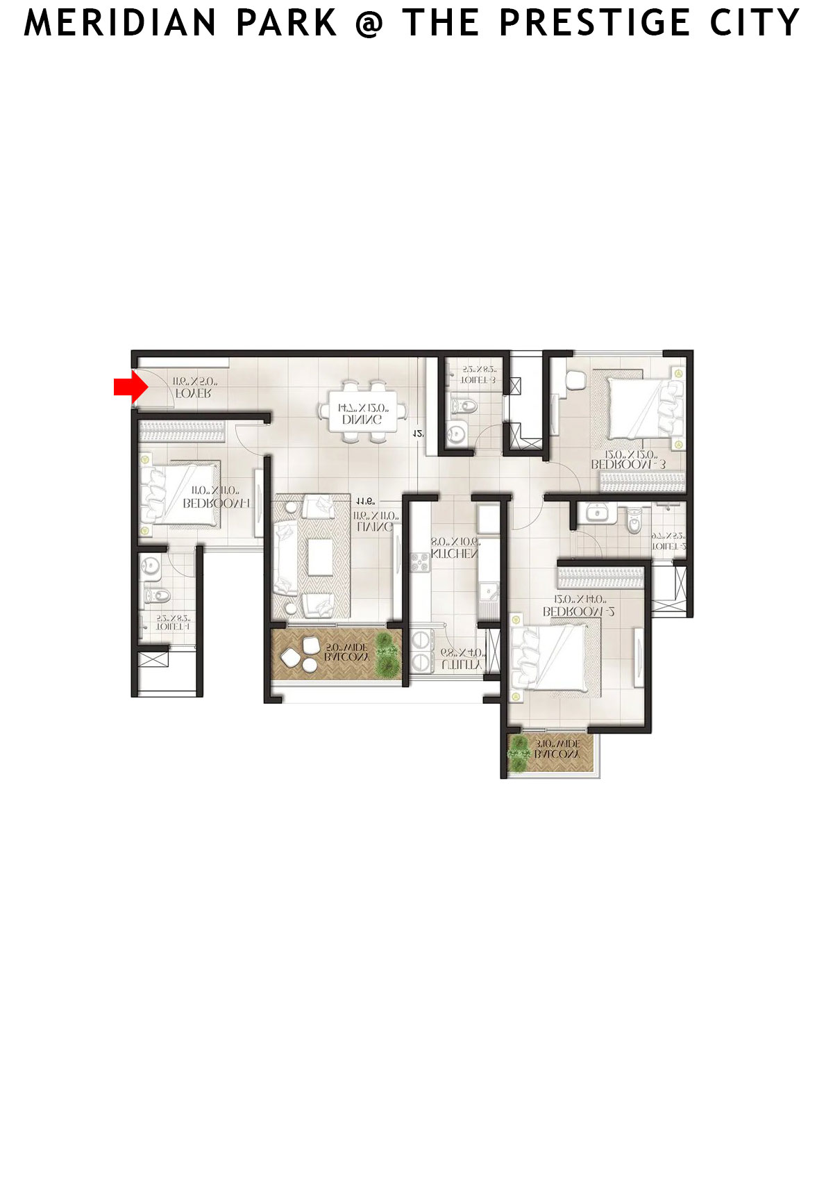 Meridian Park At The Prestige City Tower 14 Unit 5 (Type E8) Floor Plan
