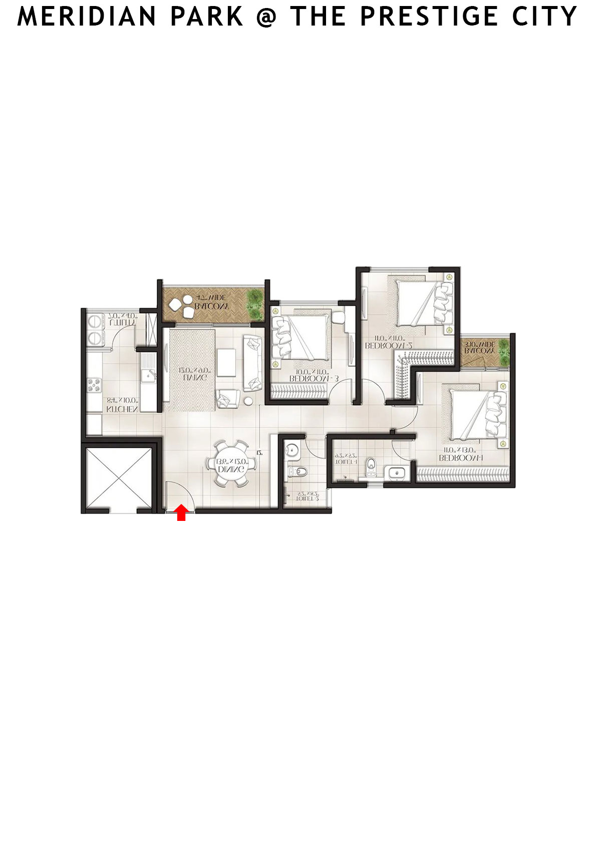 Meridian Park At The Prestige City Tower 14 Unit 6 (Type D2) Floor Plan