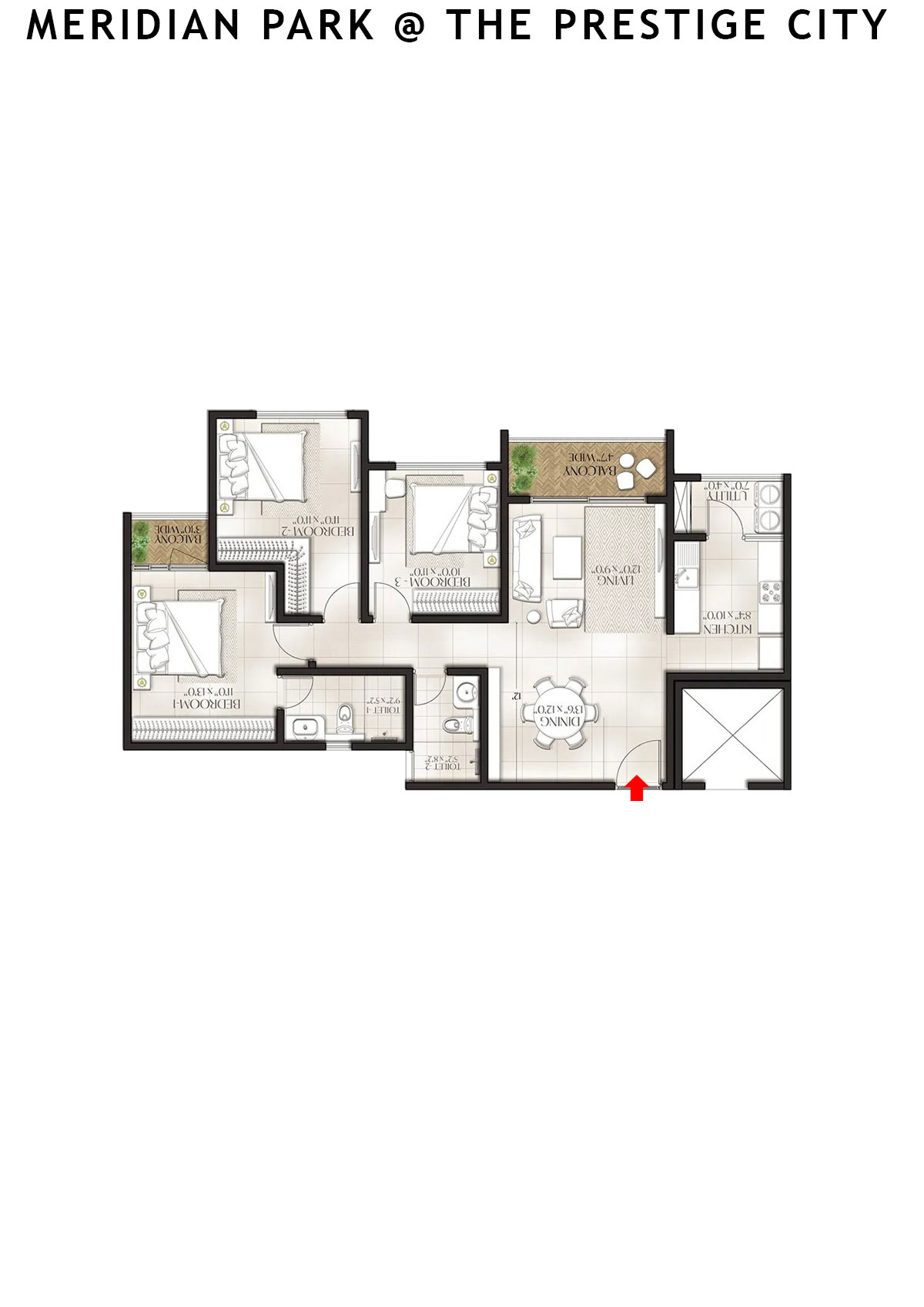 Meridian Park At The Prestige City Tower 16 Unit 1 (Type D2) Floor Plan