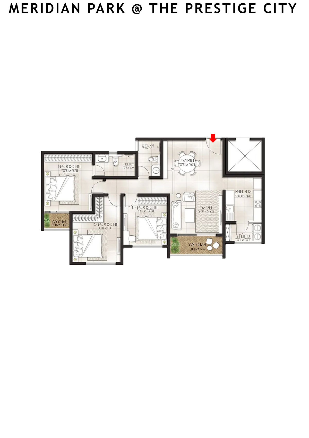 Meridian Park At The Prestige City Tower 8 Unit 1 (Type D2) Floor Plan