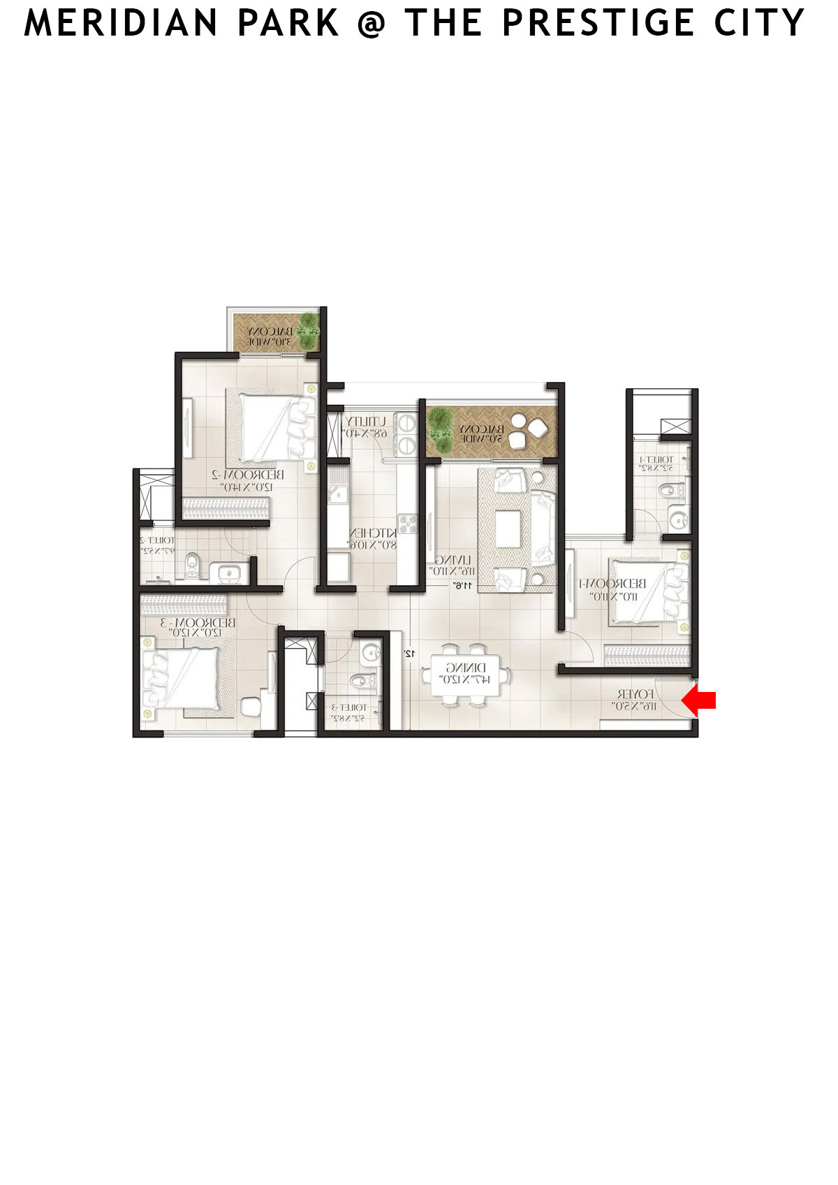 Meridian Park At The Prestige City Tower 8 Unit 2 (Type E8) Floor Plan