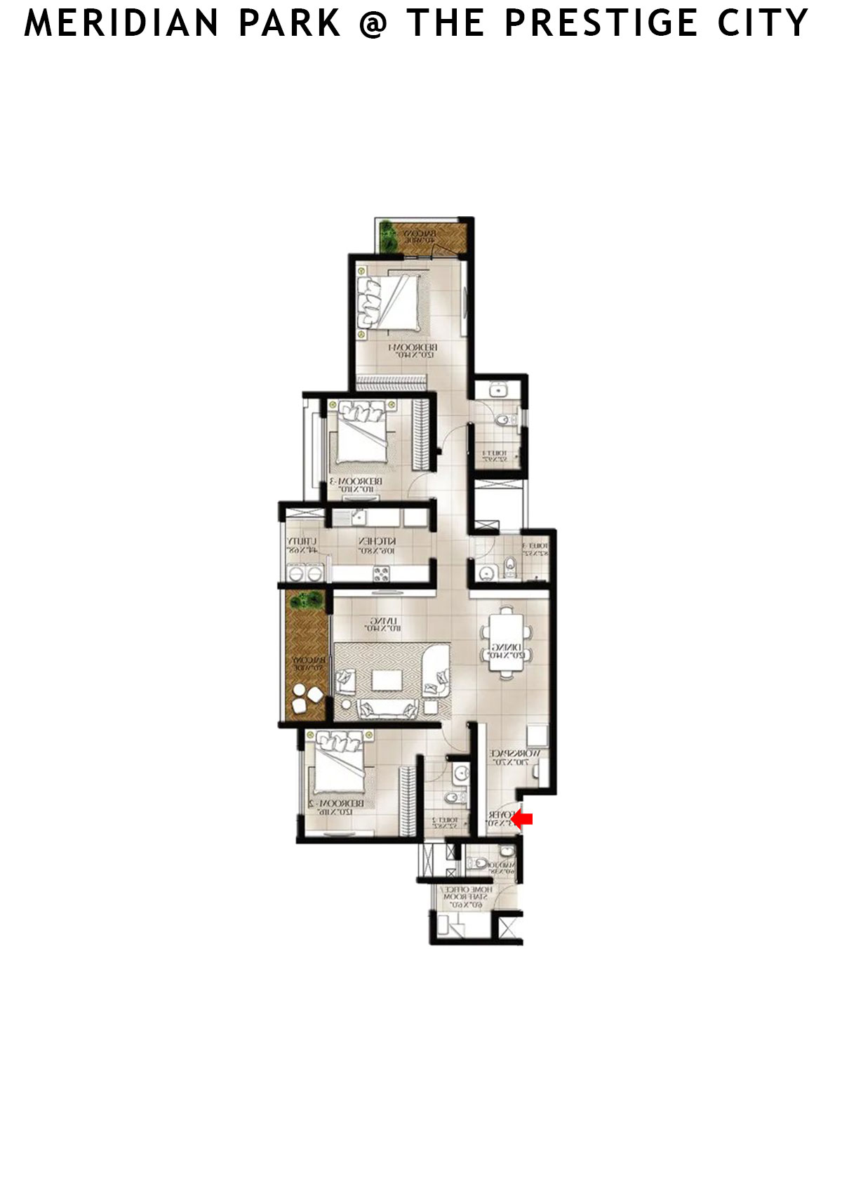 Meridian Park At The Prestige City Tower 8 Unit 3 (Type F2) Floor Plan