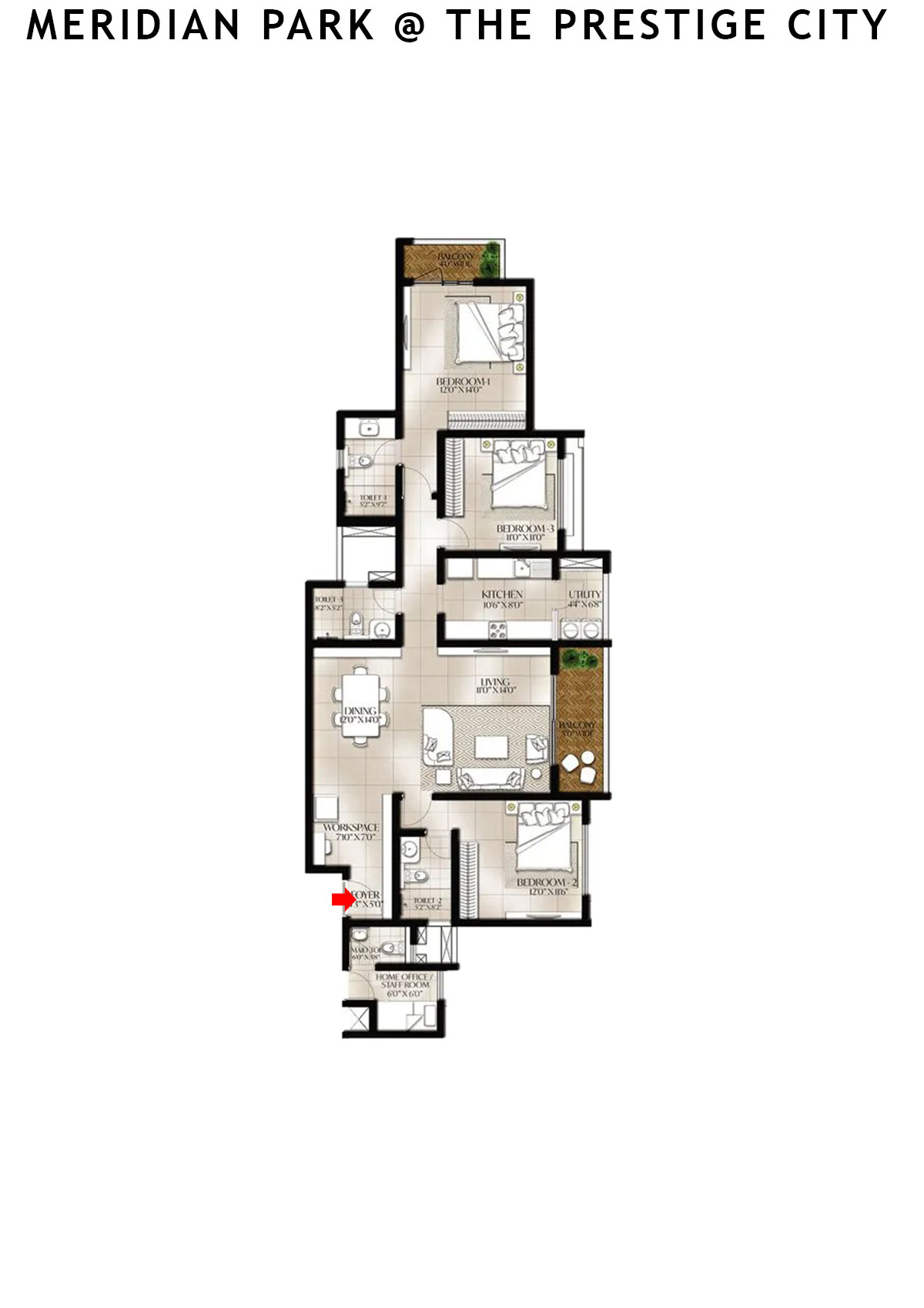 Meridian Park At The Prestige City Tower 8 Unit 4 (Type F2) Floor Plan