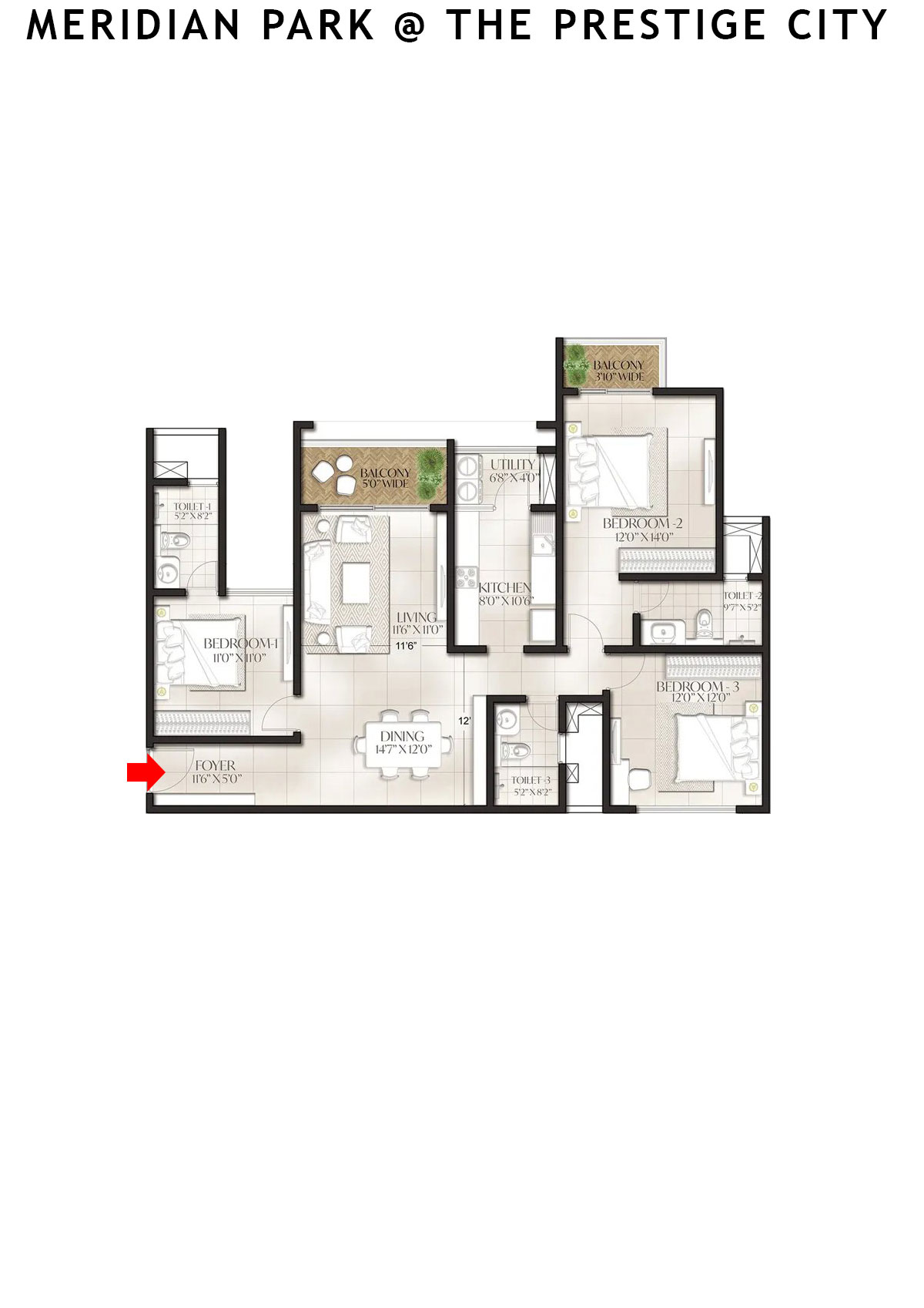 Meridian Park At The Prestige City Tower 8 Unit 5 (Type E8) Floor Plan