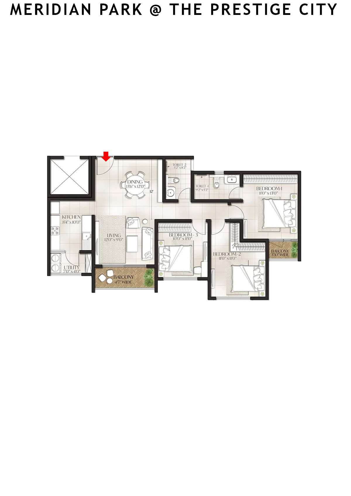 Meridian Park At The Prestige City Tower 8 Unit 6 (Type D2) Floor Plan