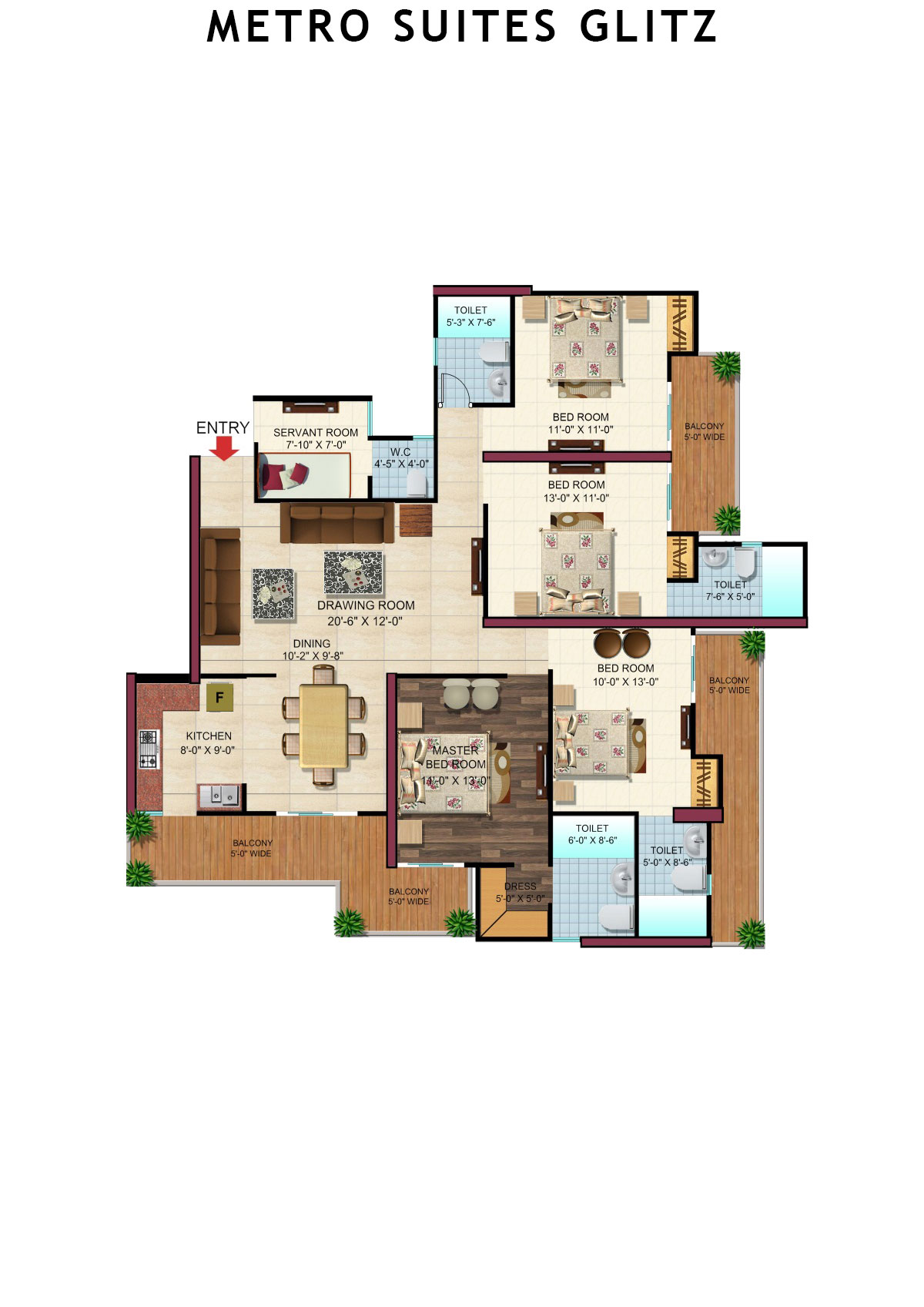 Metro Suites Glitz Block A Unit 1 (Type  1) Floor Plan