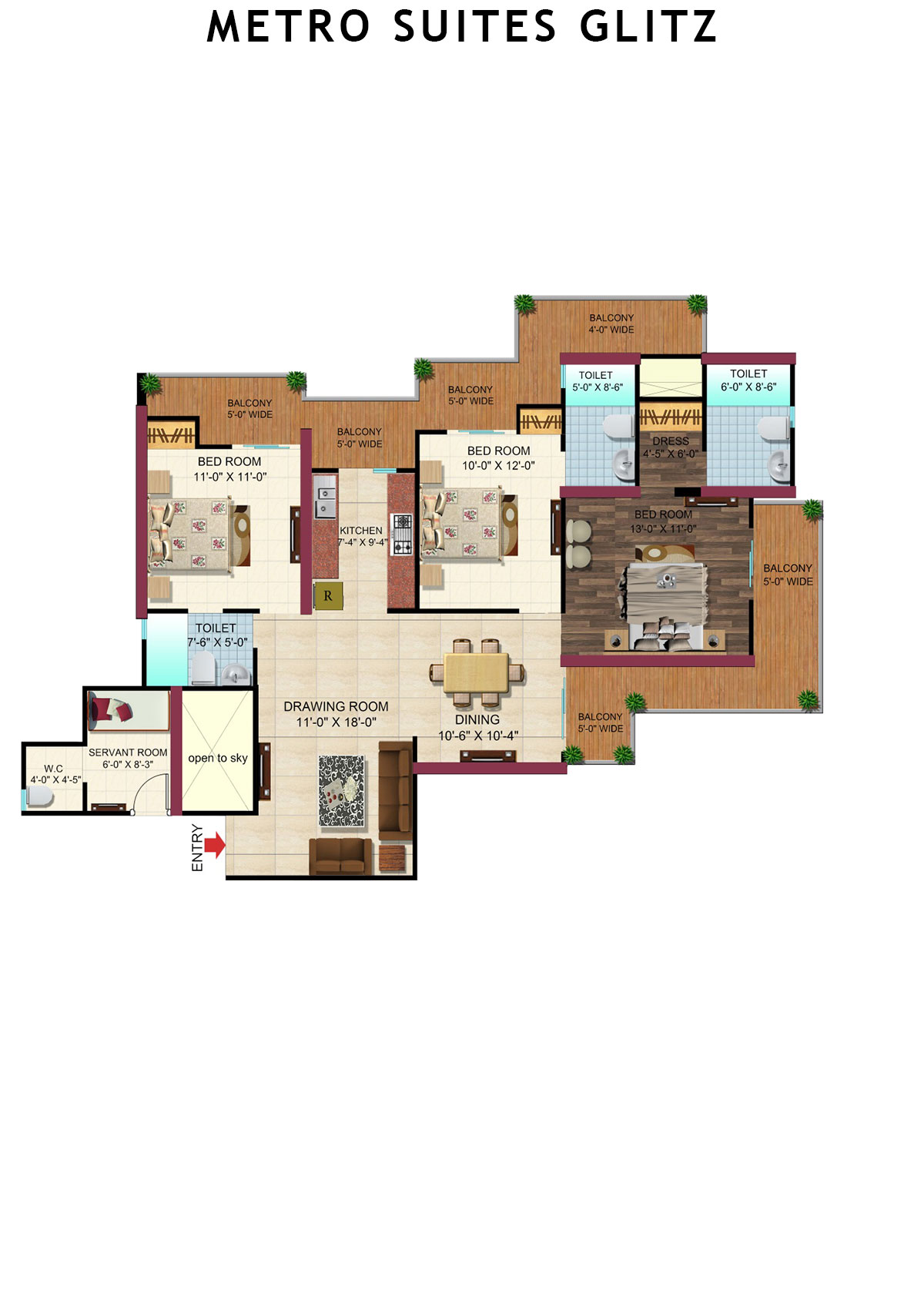 Metro Suites Glitz Block A Unit 2 (Type  2) Floor Plan