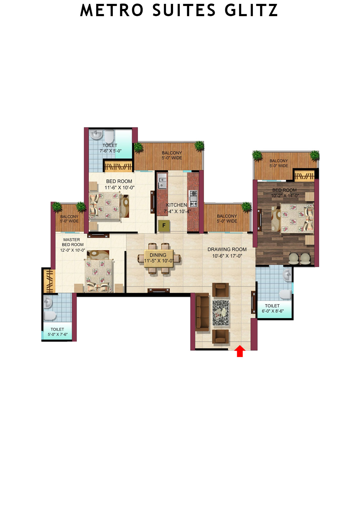 Metro Suites Glitz Block A Unit 3 (Type  3) Floor Plan