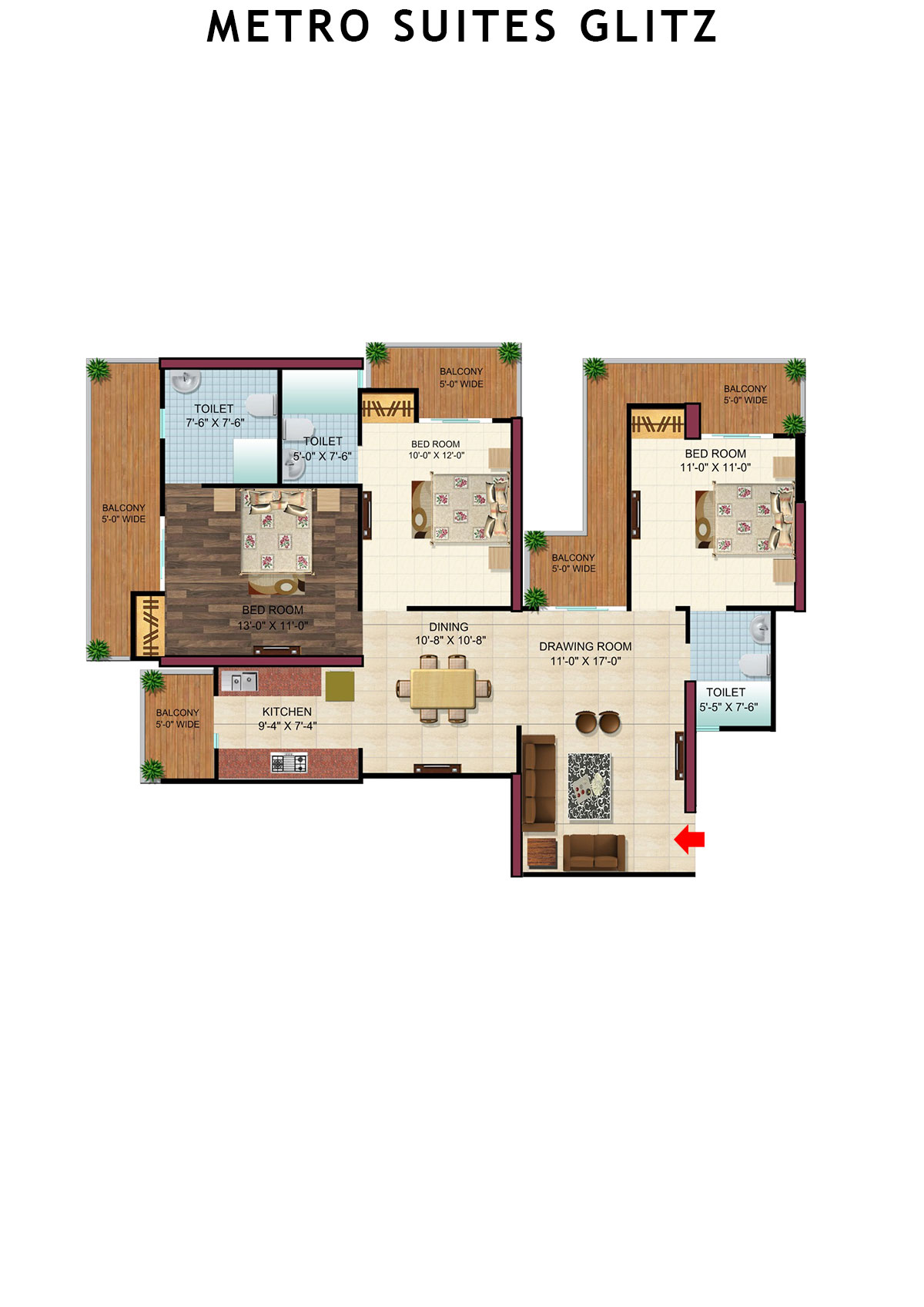 Metro Suites Glitz Block A Unit 4 (Type  4) Floor Plan