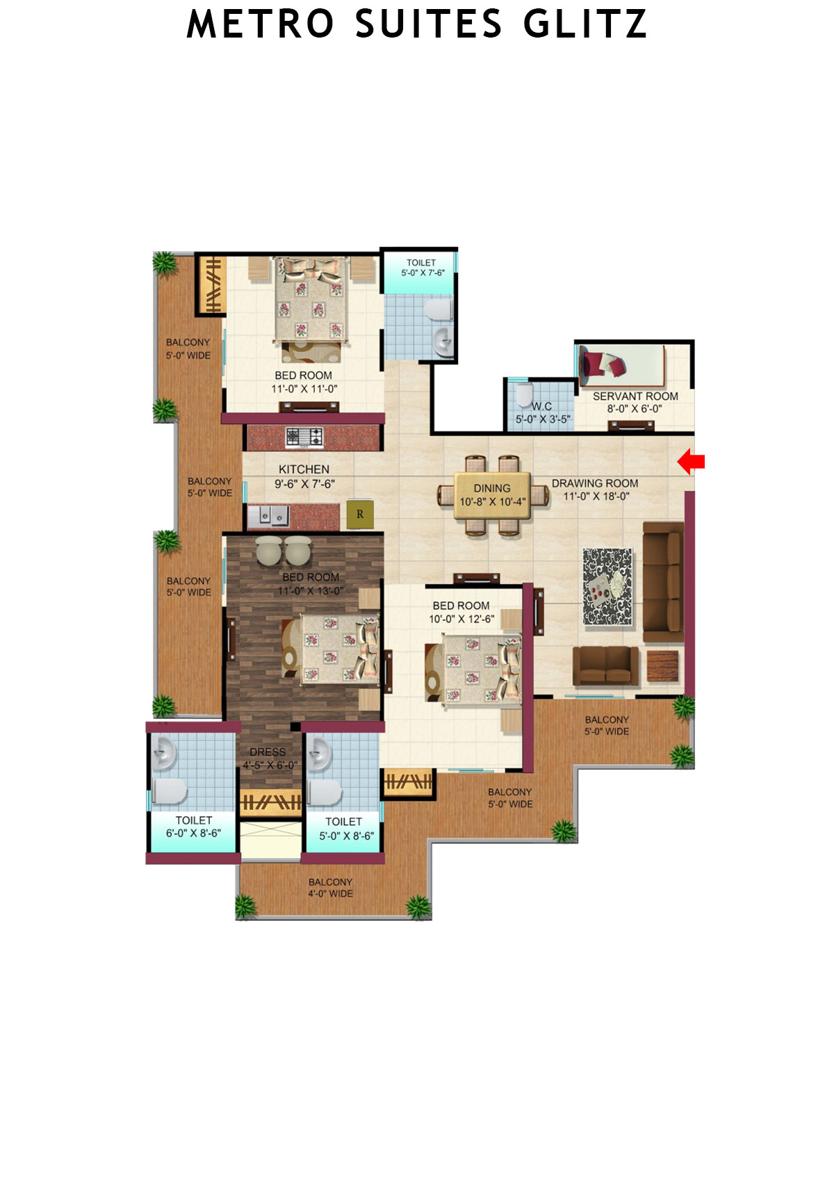 Metro Suites Glitz Block A Unit 5 (Type  5) Floor Plan