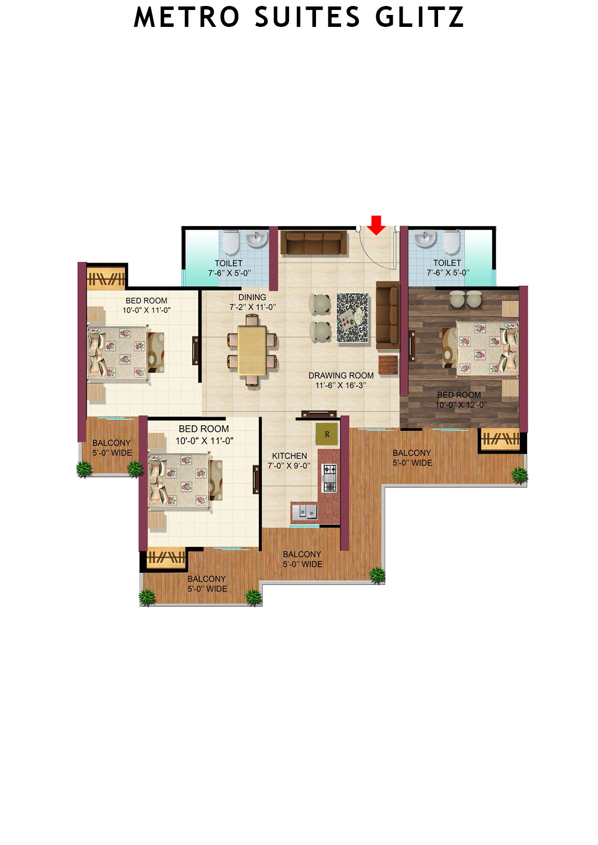 Metro Suites Glitz Block A Unit 6 (Type  6) Floor Plan