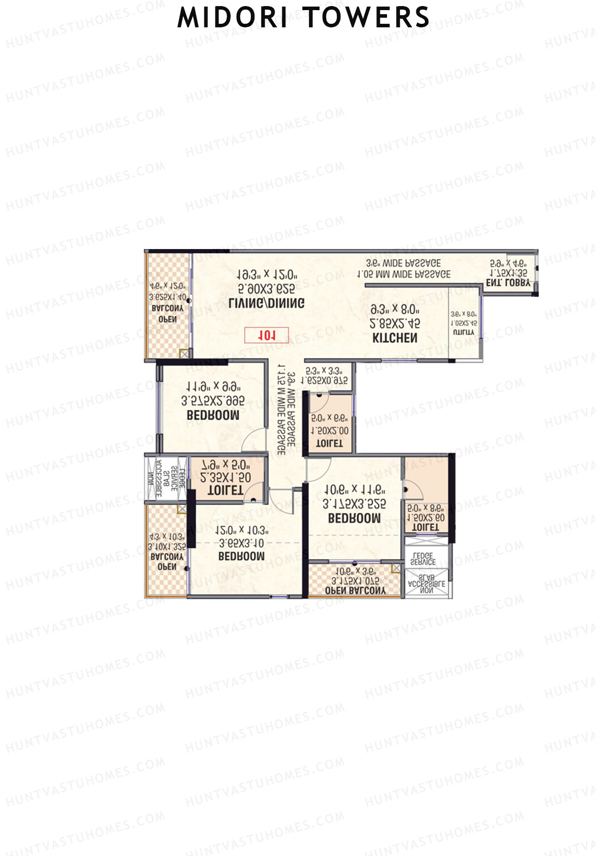 Midori Towers, Wing D, Unit 4, 3BHK, Carpet Area 1157   sq ft 