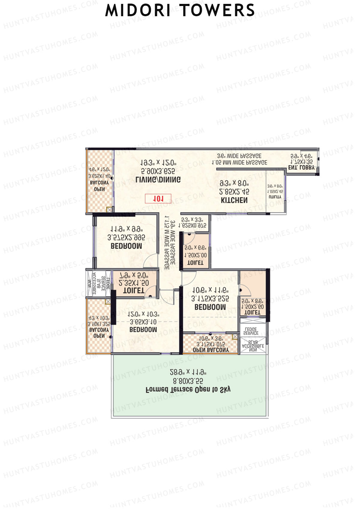 Midori Towers, Wing D, Unit 4, 3BHK, Carpet Area 1157   sq ft 
