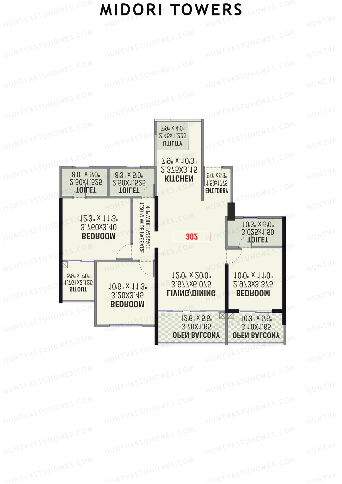 Midori Towers, Wing E, Unit 4 (Type 2), 3BHK, Carpet Area 1154   sq ft 