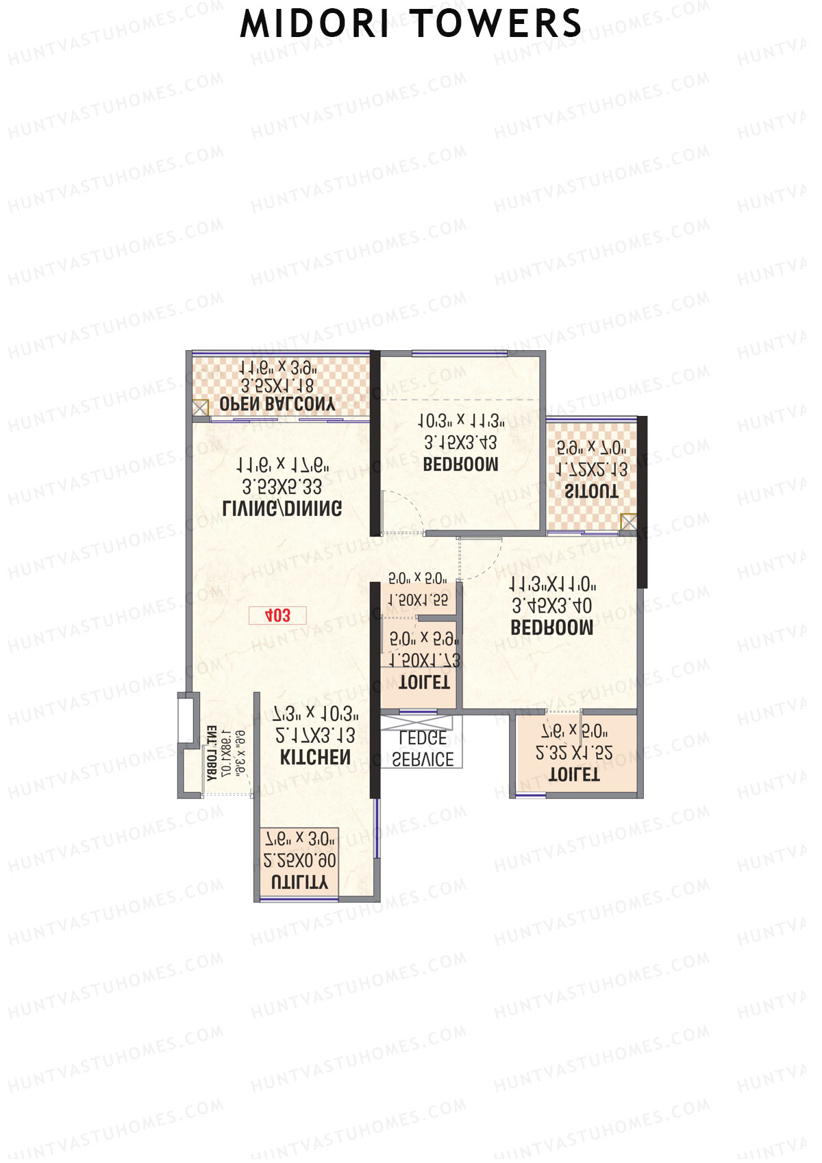 Midori Towers, Wing F, Unit 2 (Type 1), 2BHK, Carpet Area 779   sq ft 