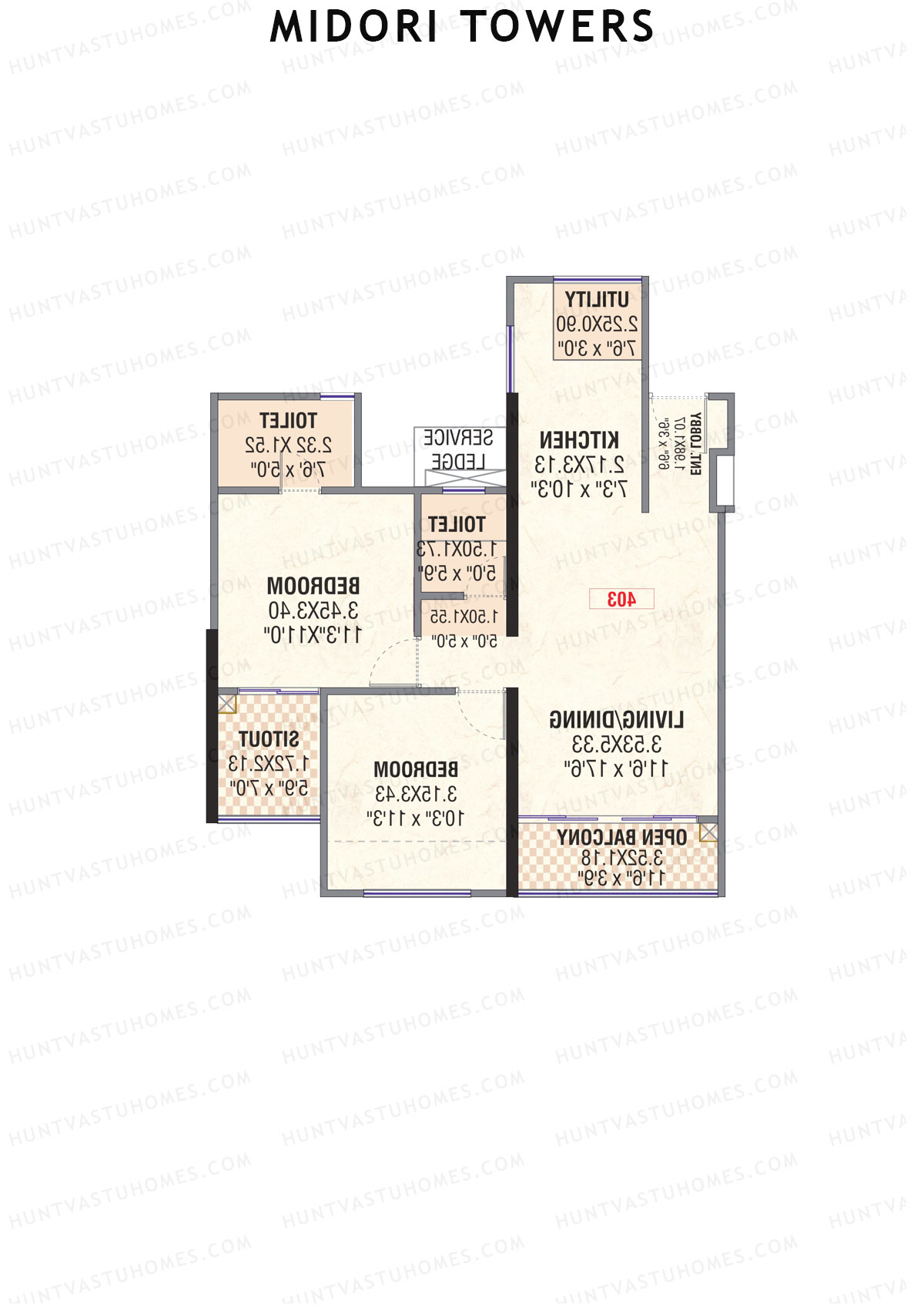 Midori Towers, Wing F, Unit 4 (Type 1), 2BHK, Carpet Area 779   sq ft 