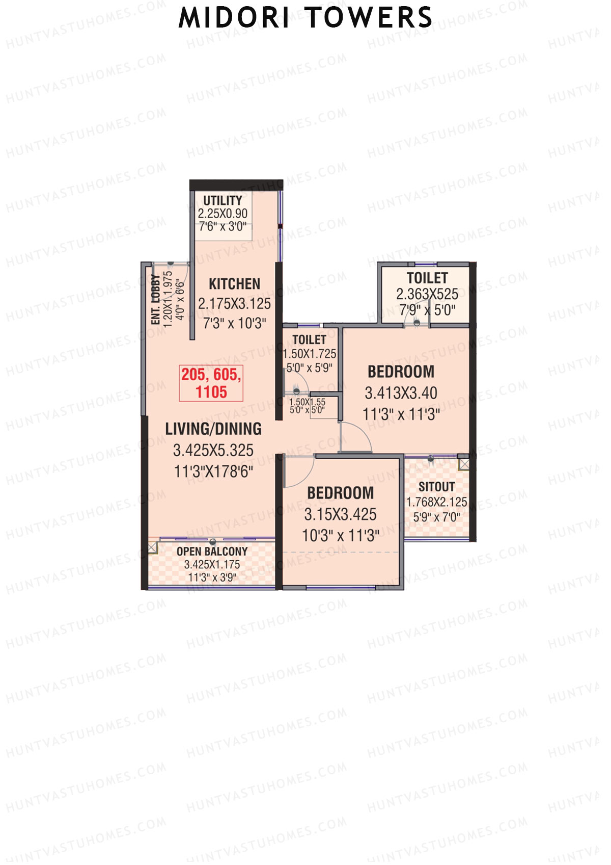 Midori Towers, Wing G, Unit 5 (Type 2), 2BHK, Carpet Area 778   sq ft 