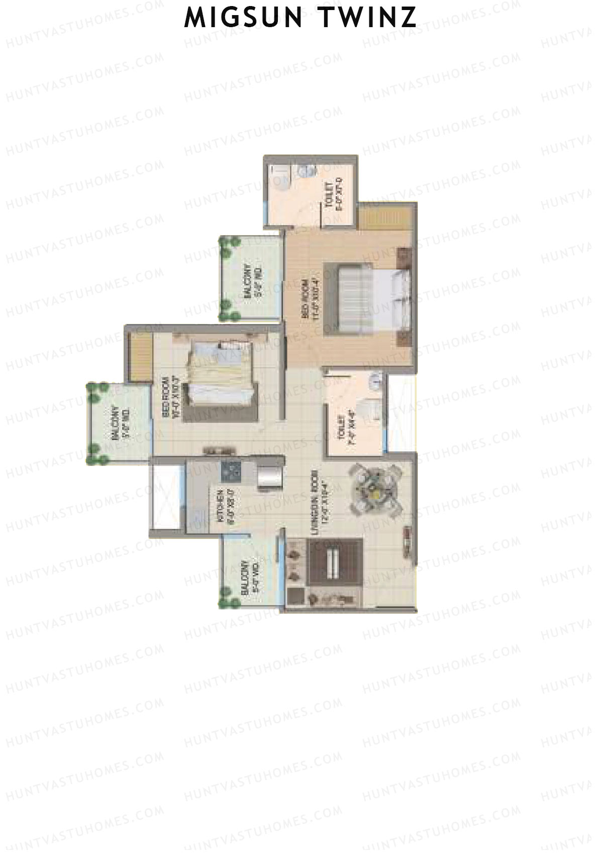 Migsun Twinz Sun 7 Unit 5 (Type B) Floor Plan