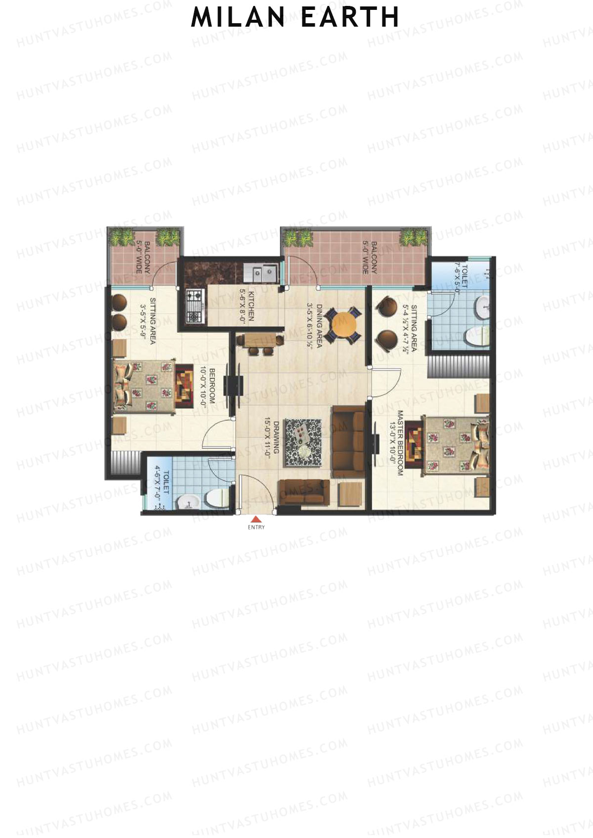 Milan Earth, Block A, Unit 12 (Type 3), 2BHK, Super Area 1095   sq ft 