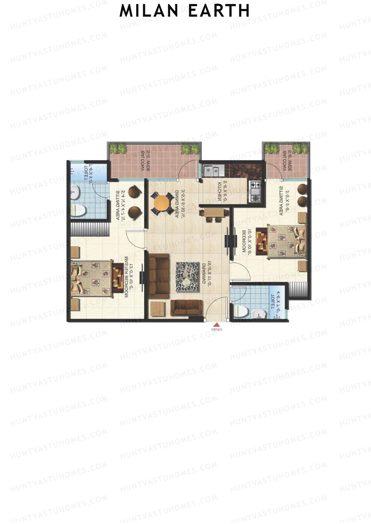 Milan Earth, Block A, Unit 16 (Type 3), 2BHK, Super Area 1095   sq ft 