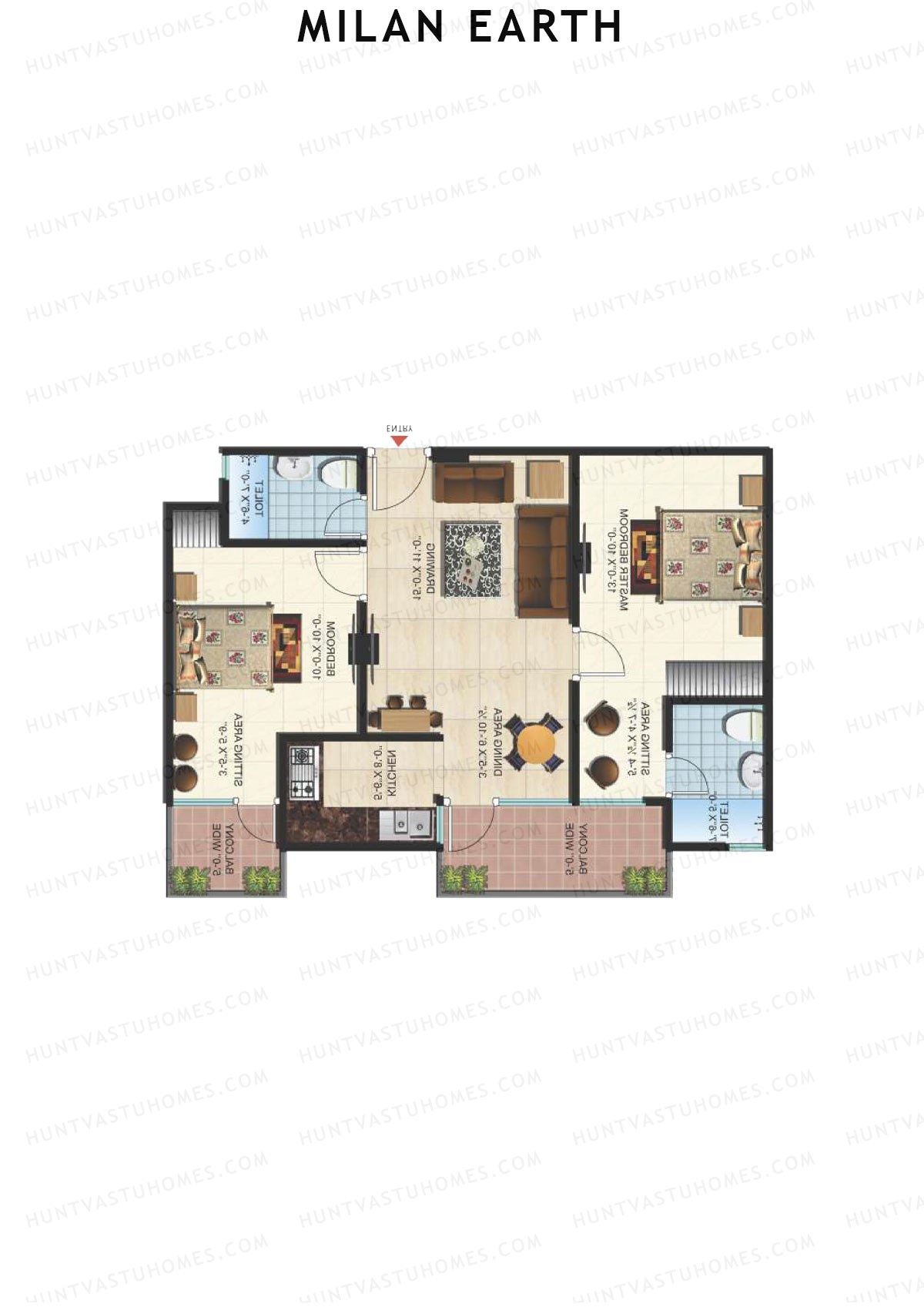 Milan Earth, Block A, Unit 17 (Type 3), 2BHK, Super Area 1095   sq ft 