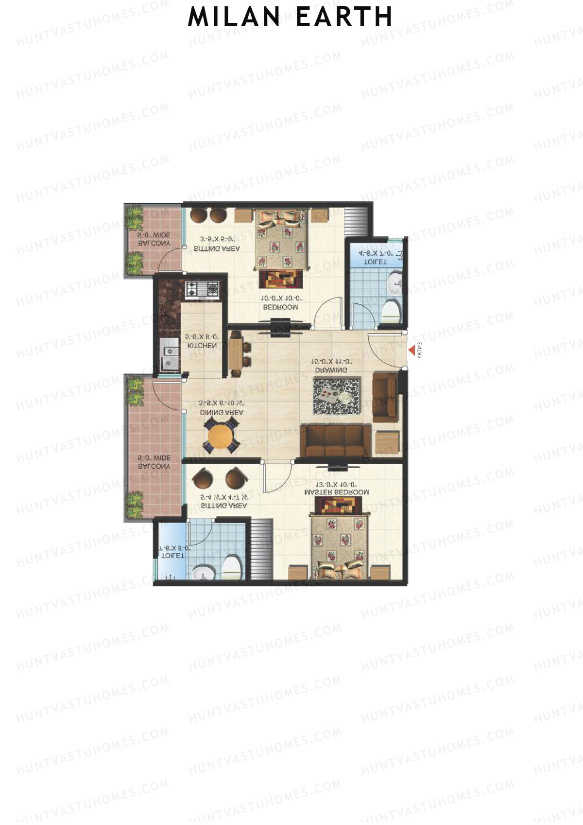Milan Earth, Block A, Unit 8 (Type 3), 2BHK, Super Area 1095   sq ft 