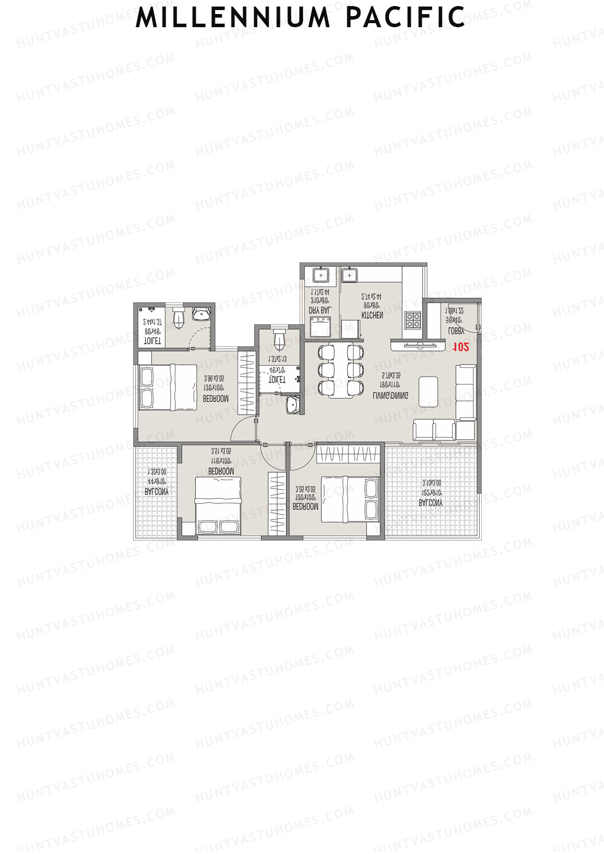 Millennium Pacific Wing A Unit 1 Floor Plan