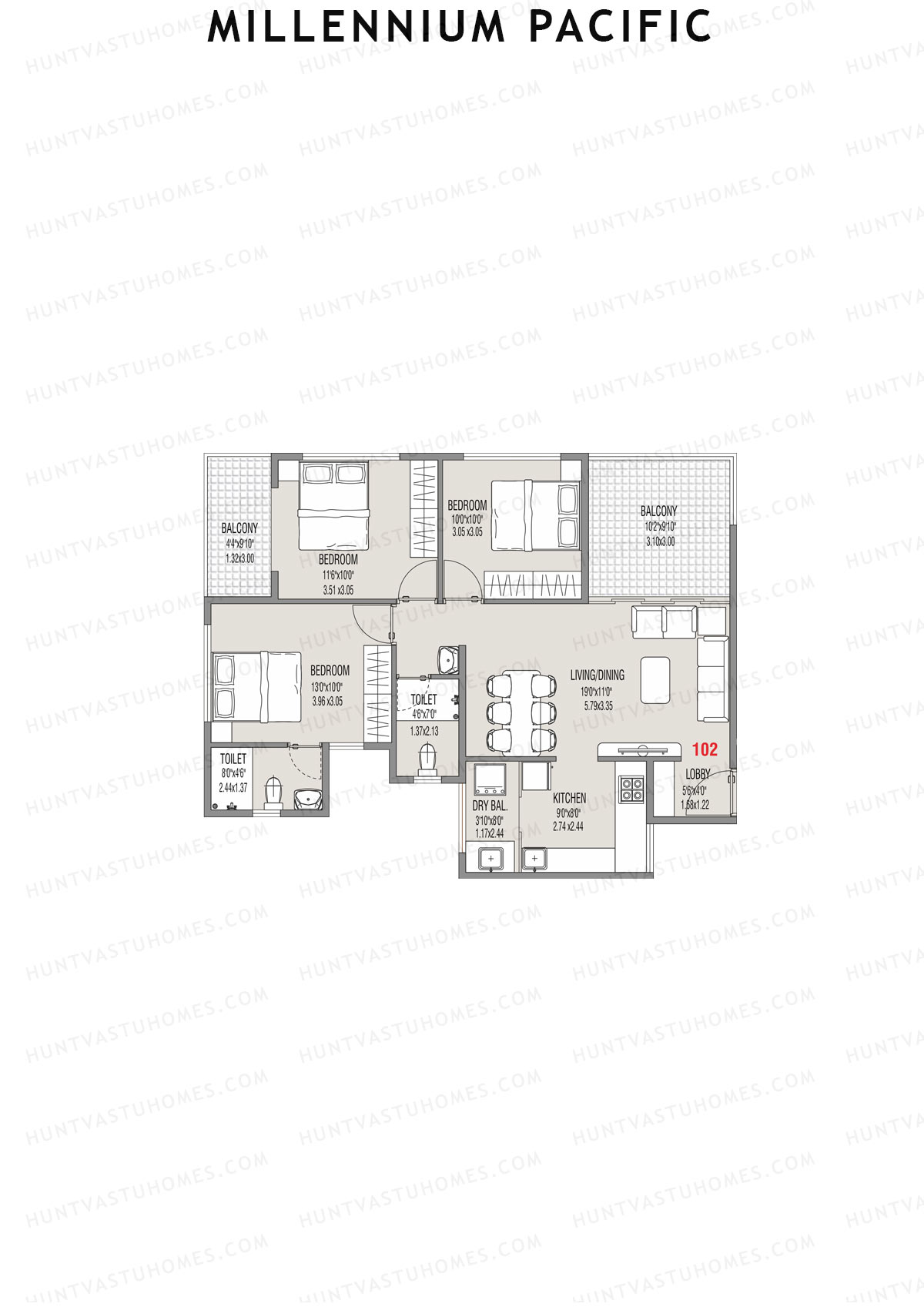 Millennium Pacific Wing A Unit 2 Floor Plan