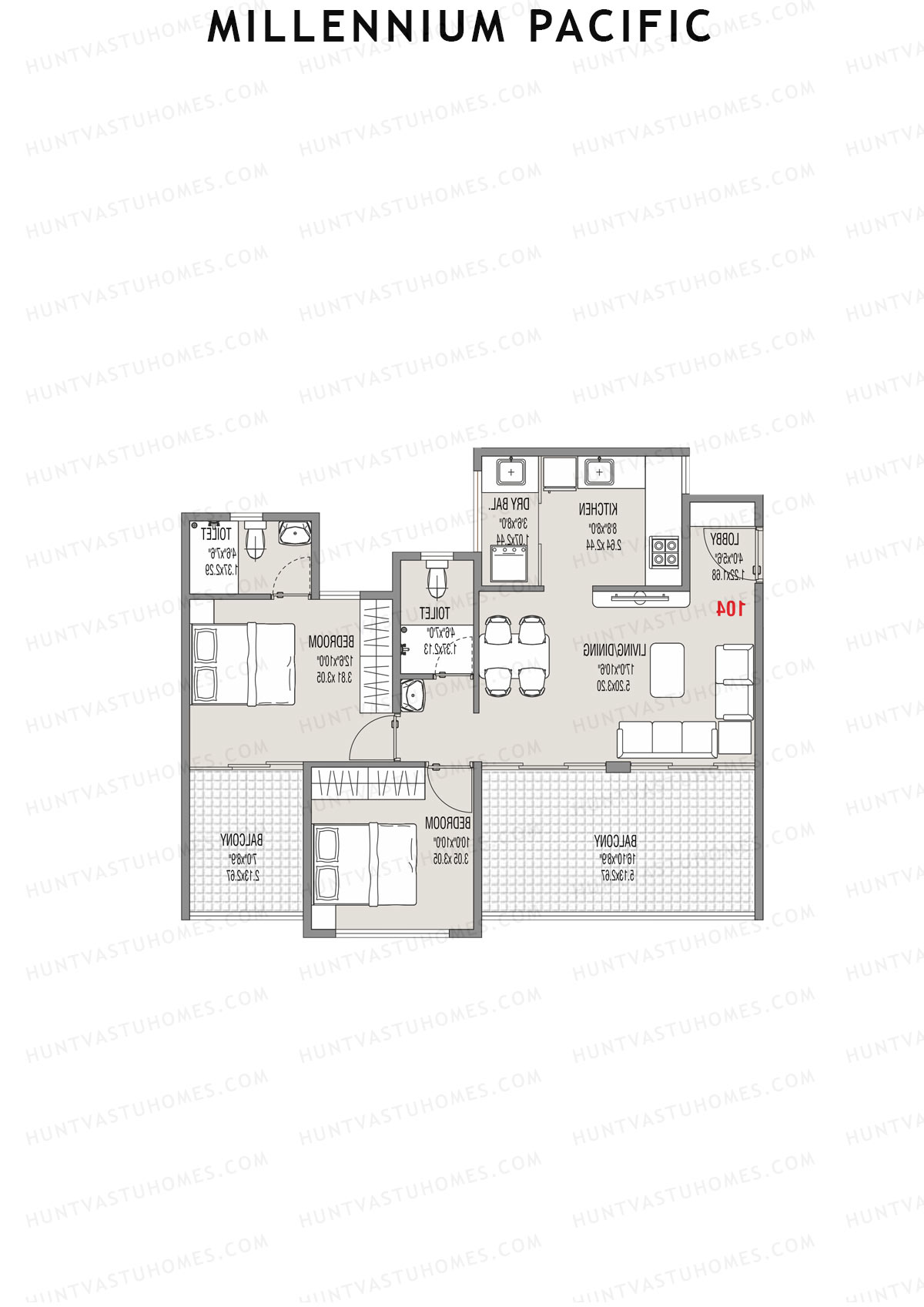 Millennium Pacific Wing B Unit 1 Floor Plan