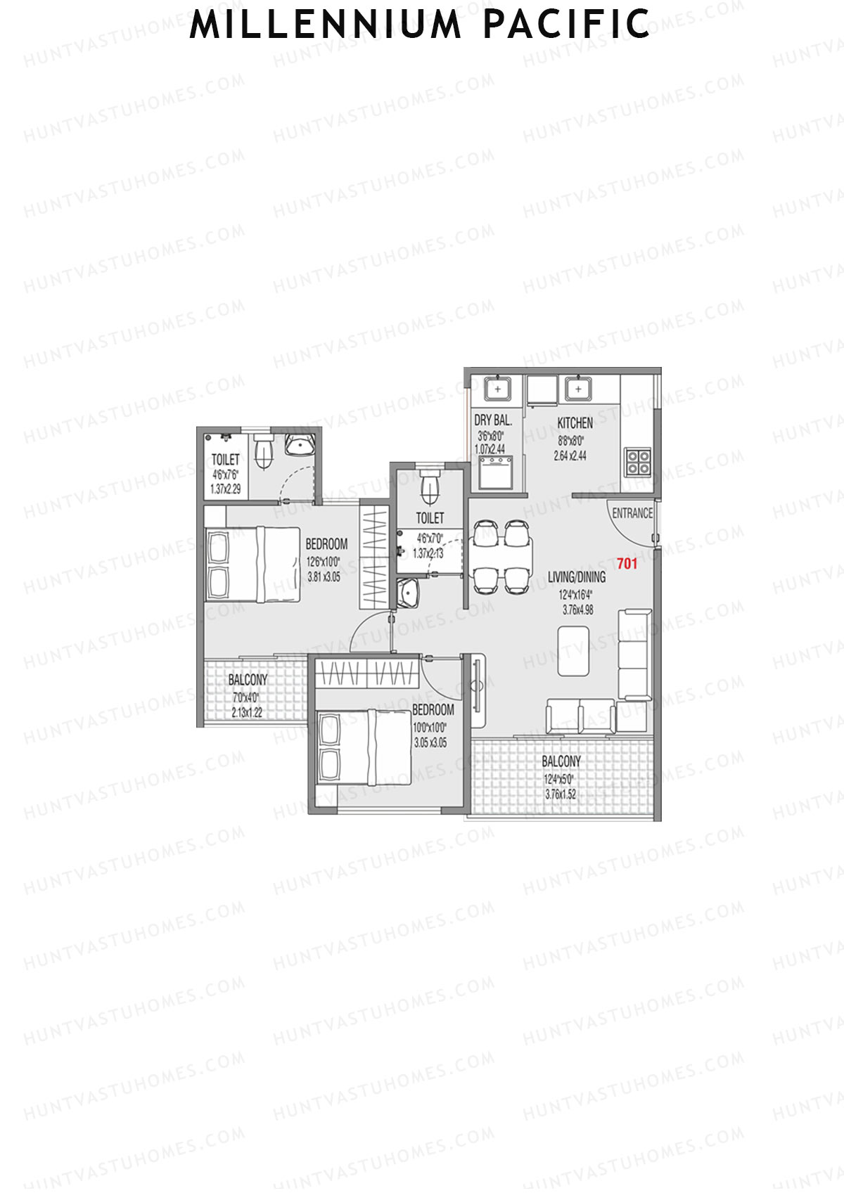 Millennium Pacific Wing C Unit 1 Floor Plan