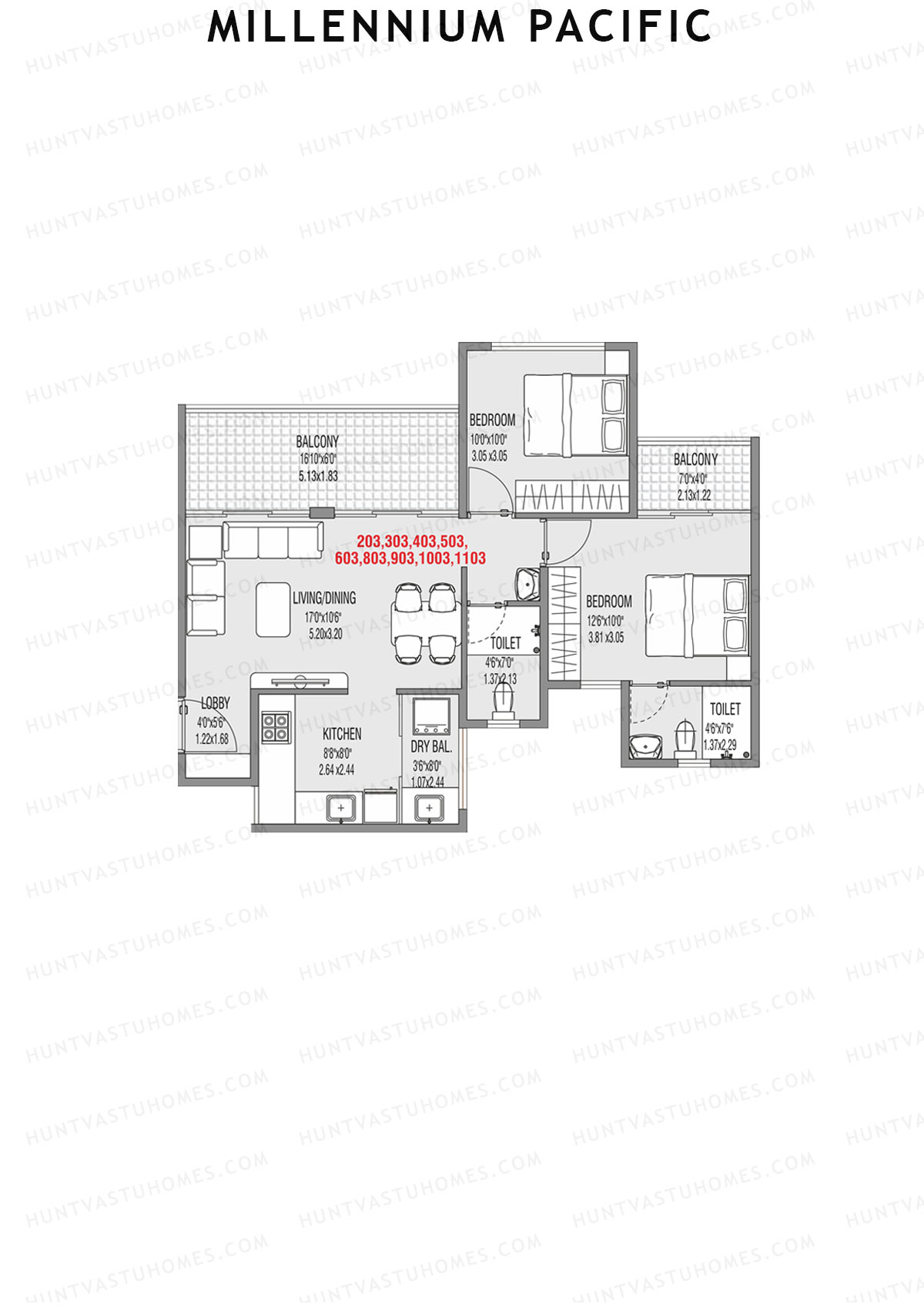 Millennium Pacific Wing C Unit 3 Floor Plan