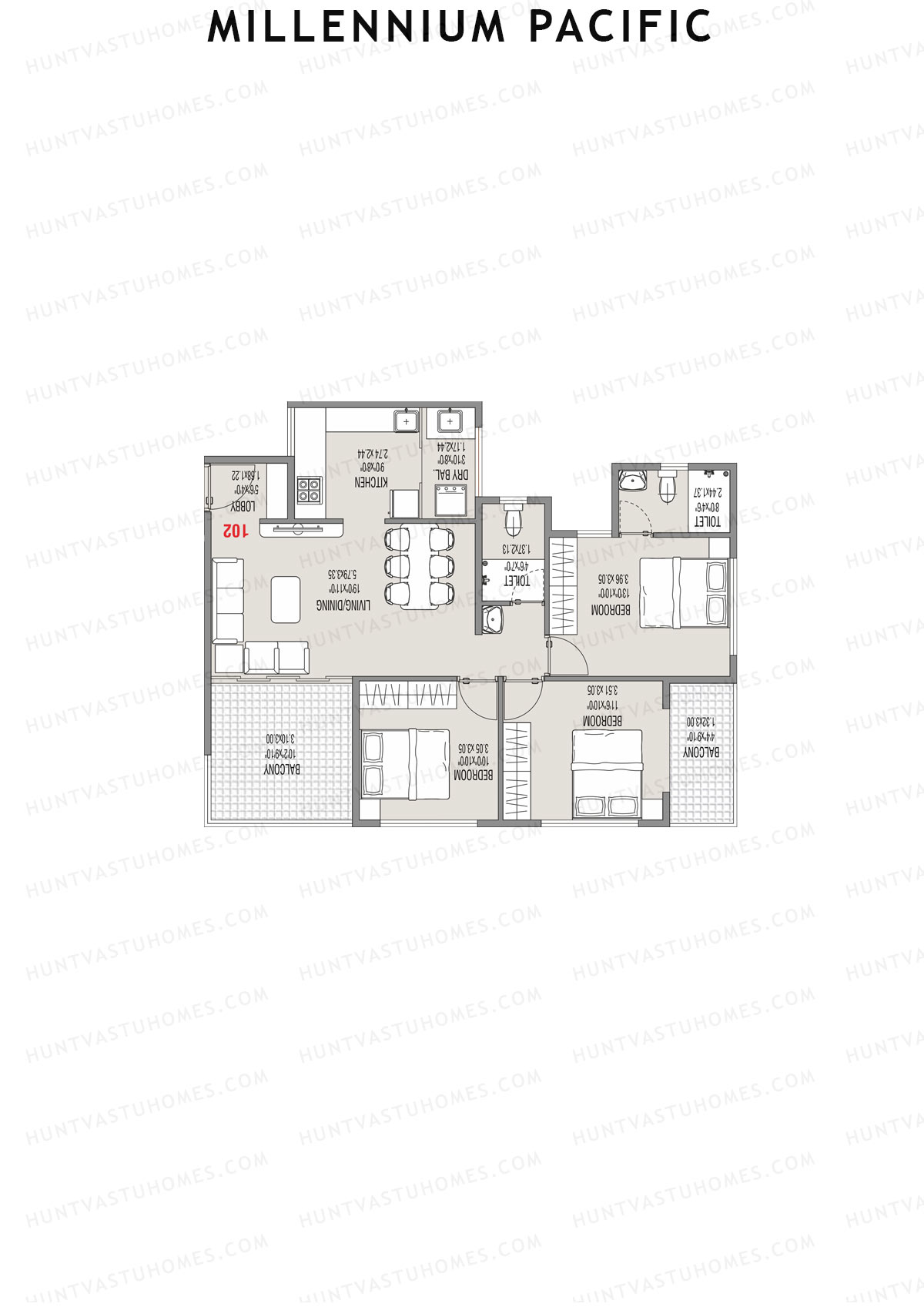 Millennium Pacific Wing D Unit 1 Floor Plan