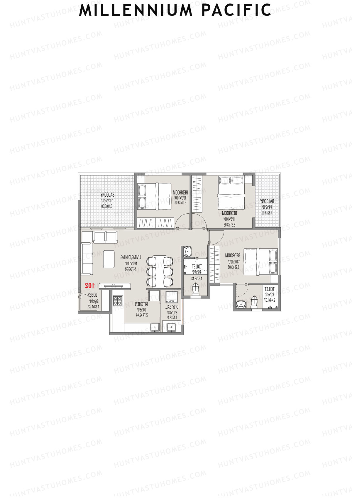 Millennium Pacific Wing D Unit 2 Floor Plan