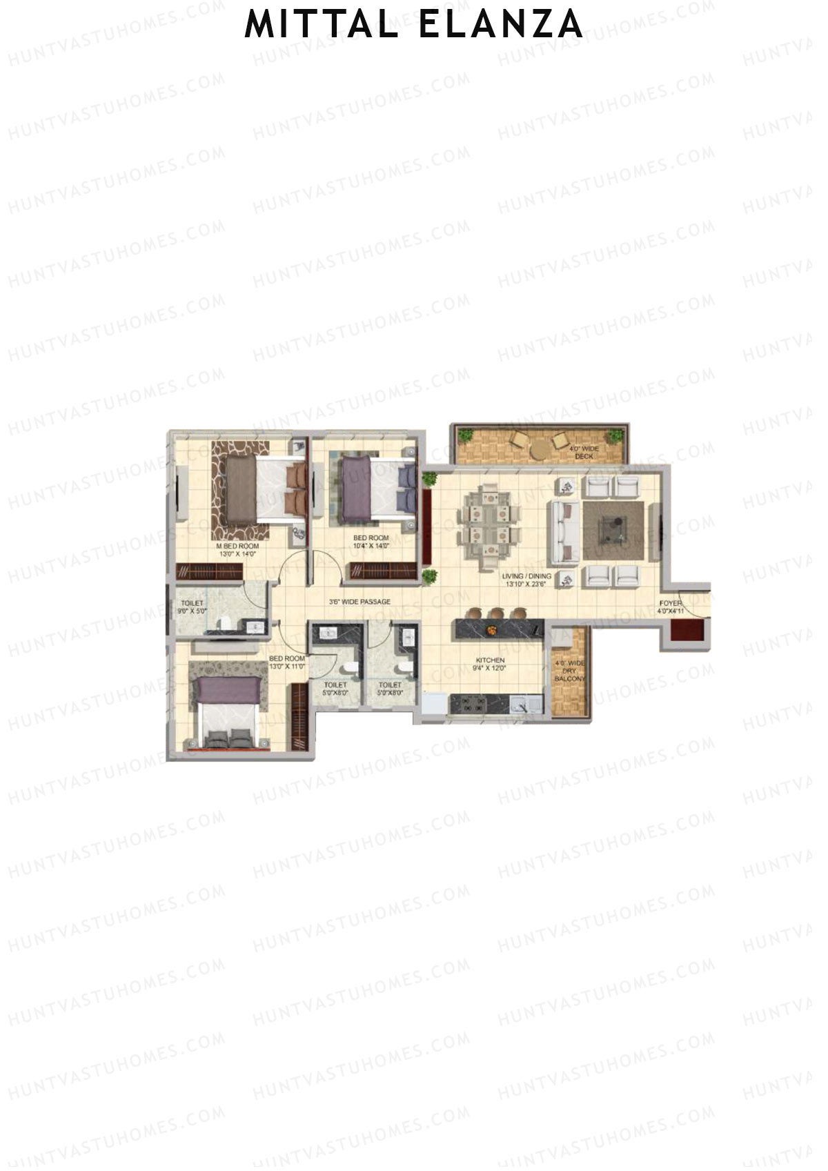 Mittal Elanza Wing E Unit 4 (Type I) Floor Plan