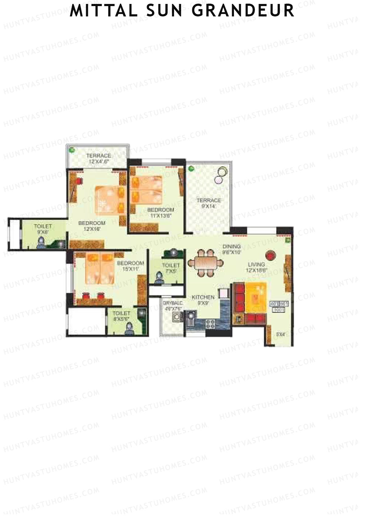 Mittal Sun Grandeur Wing B Unit 1 Floor Plan