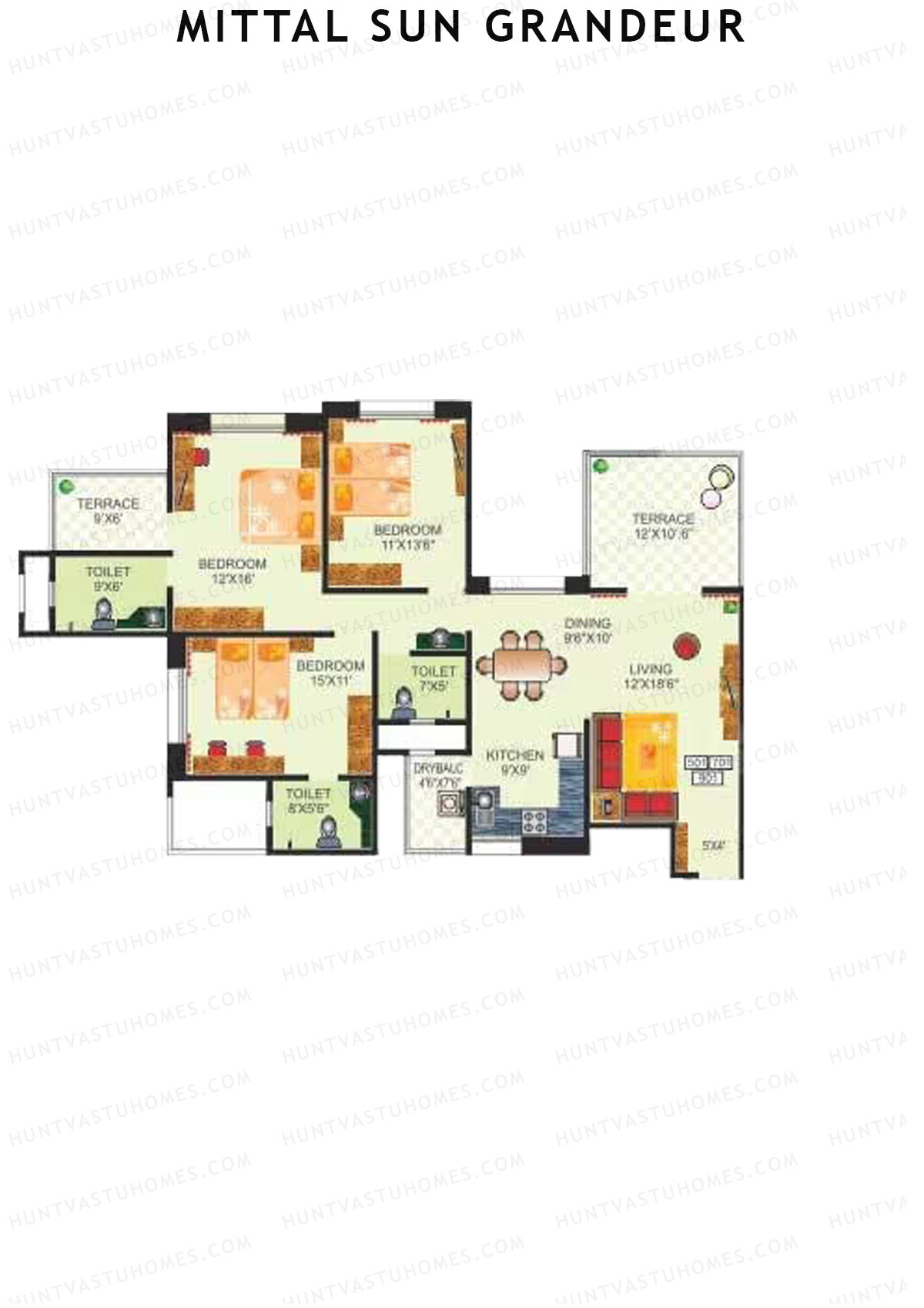 Mittal Sun Grandeur Wing B Unit 1 Floor Plan
