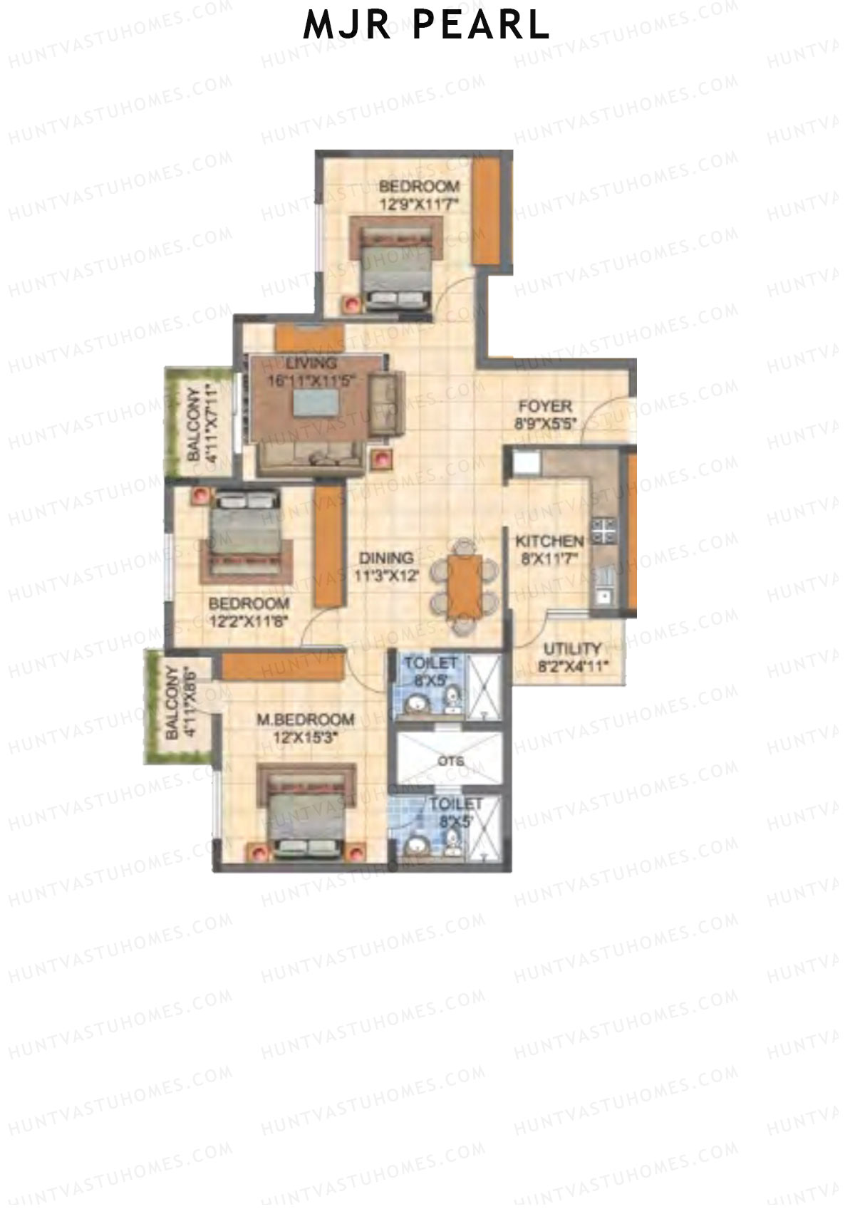 MJR Pearl Block A Unit 3 (Type 3) Floor Plan