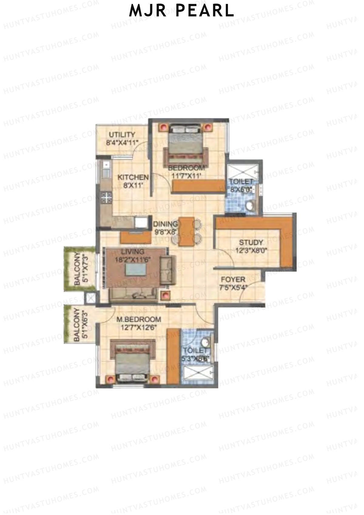 MJR Pearl Block B Unit 4 (Type 8) Floor Plan