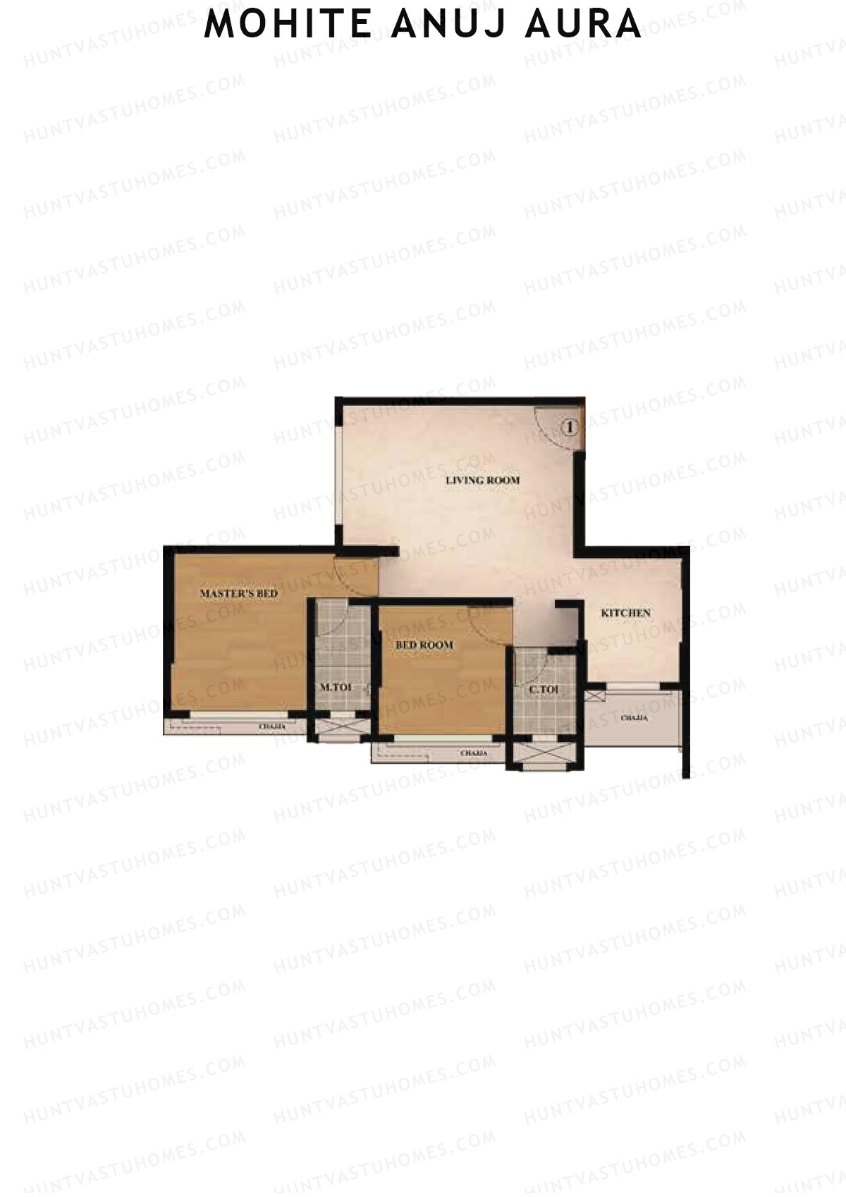 Mohite Anuj Aura, Wing A, Unit 1, 2BHK, Carpet Area 564   sq ft 