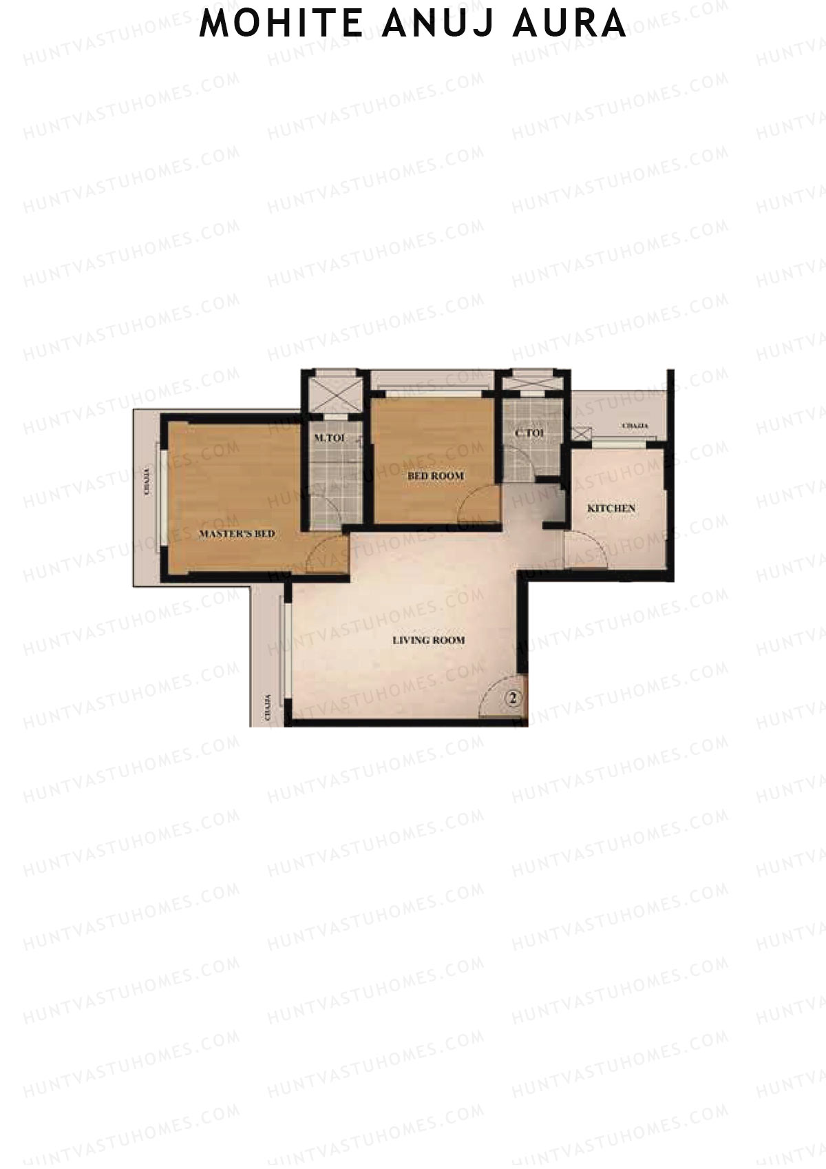 Mohite Anuj Aura, Wing A, Unit 2, 2BHK, Carpet Area 563   sq ft 