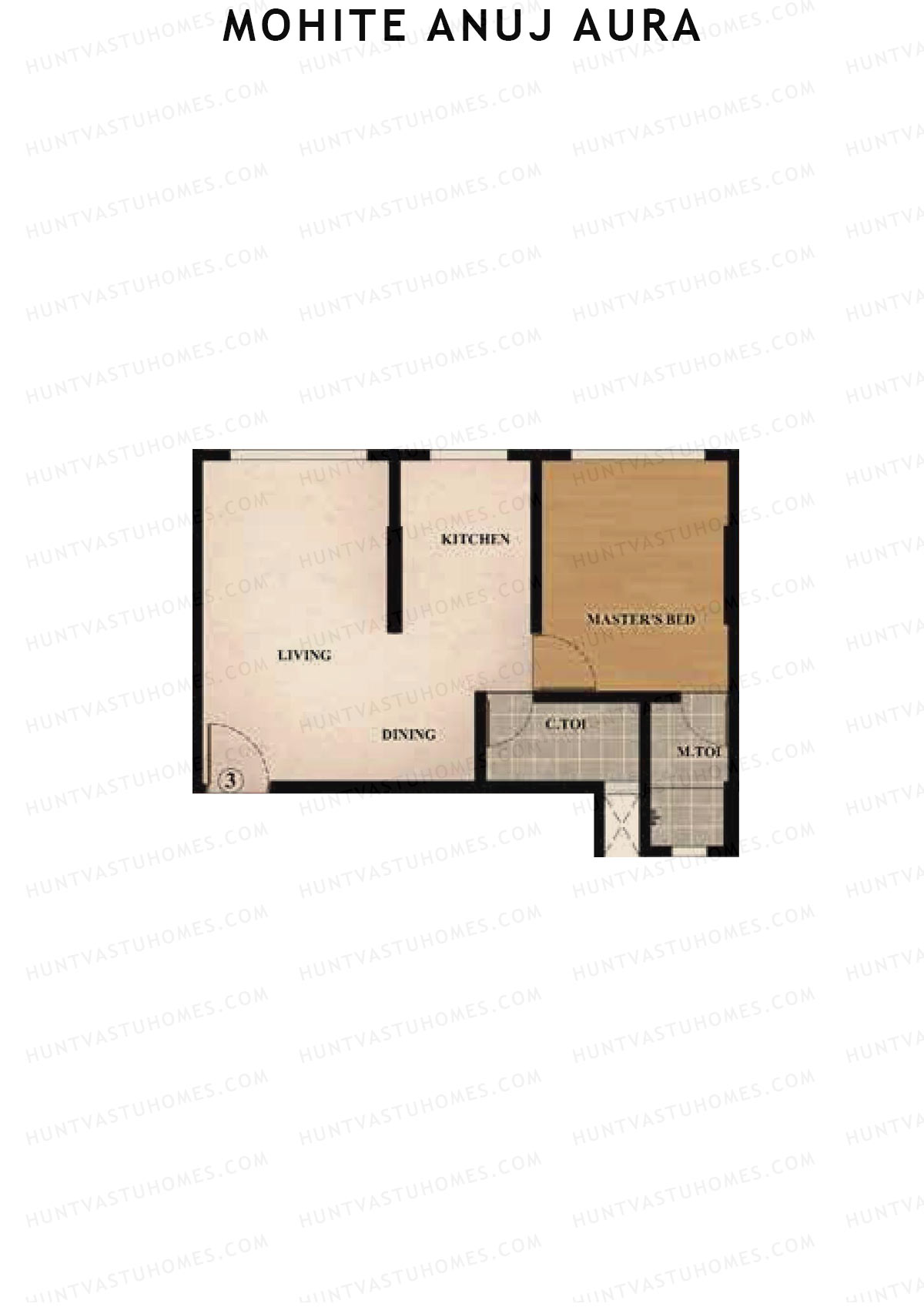Mohite Anuj Aura, Wing A, Unit 3, 1BHK, Carpet Area 435   sq ft 