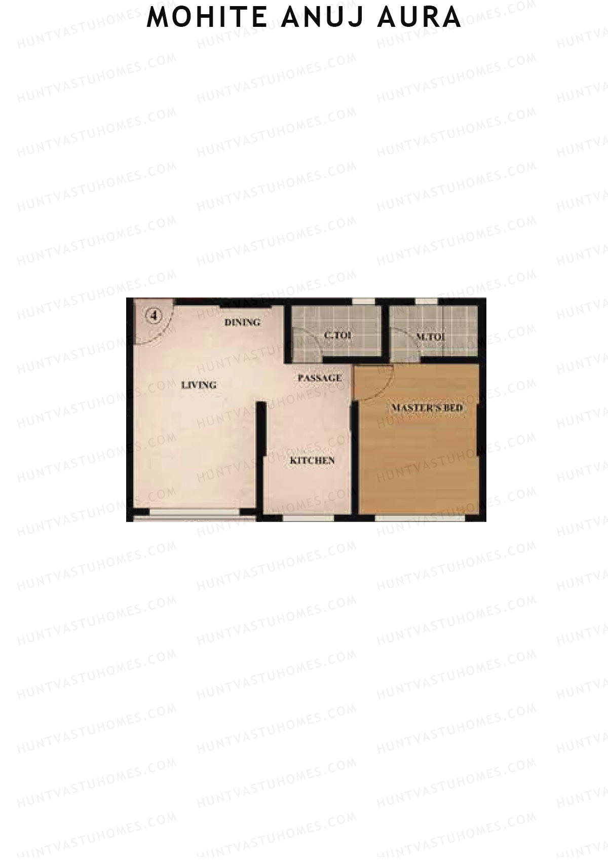 Mohite Anuj Aura, Wing A, Unit 4, 1BHK, Carpet Area 414   sq ft 