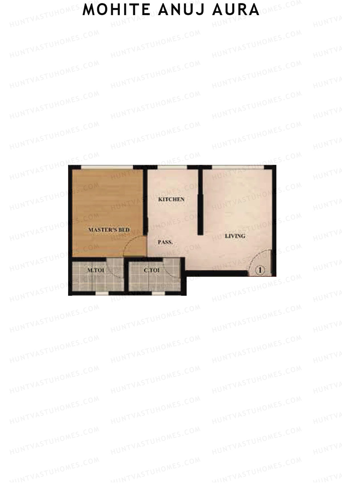 Mohite Anuj Aura, Wing B, Unit 1, 1BHK, Carpet Area 389   sq ft 