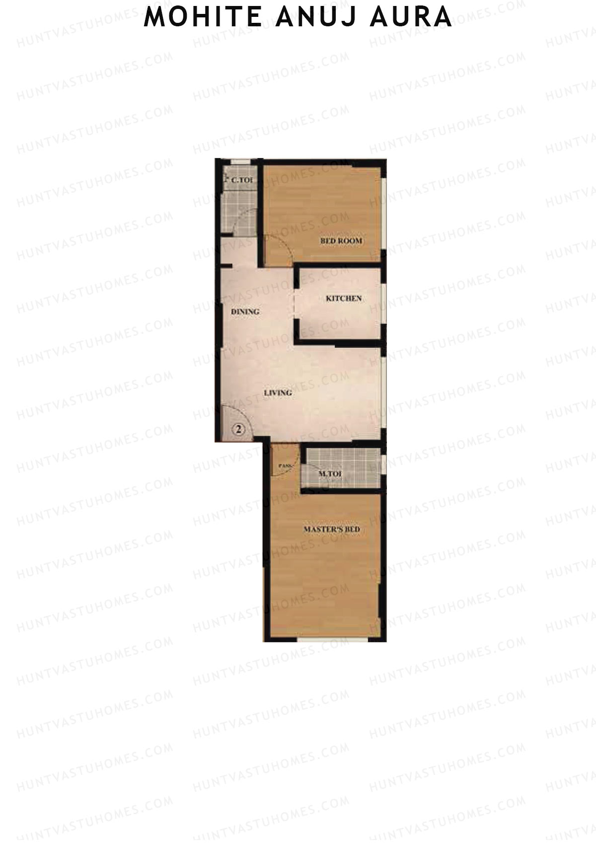 Mohite Anuj Aura, Wing B, Unit 2, 2BHK, Carpet Area 612   sq ft 